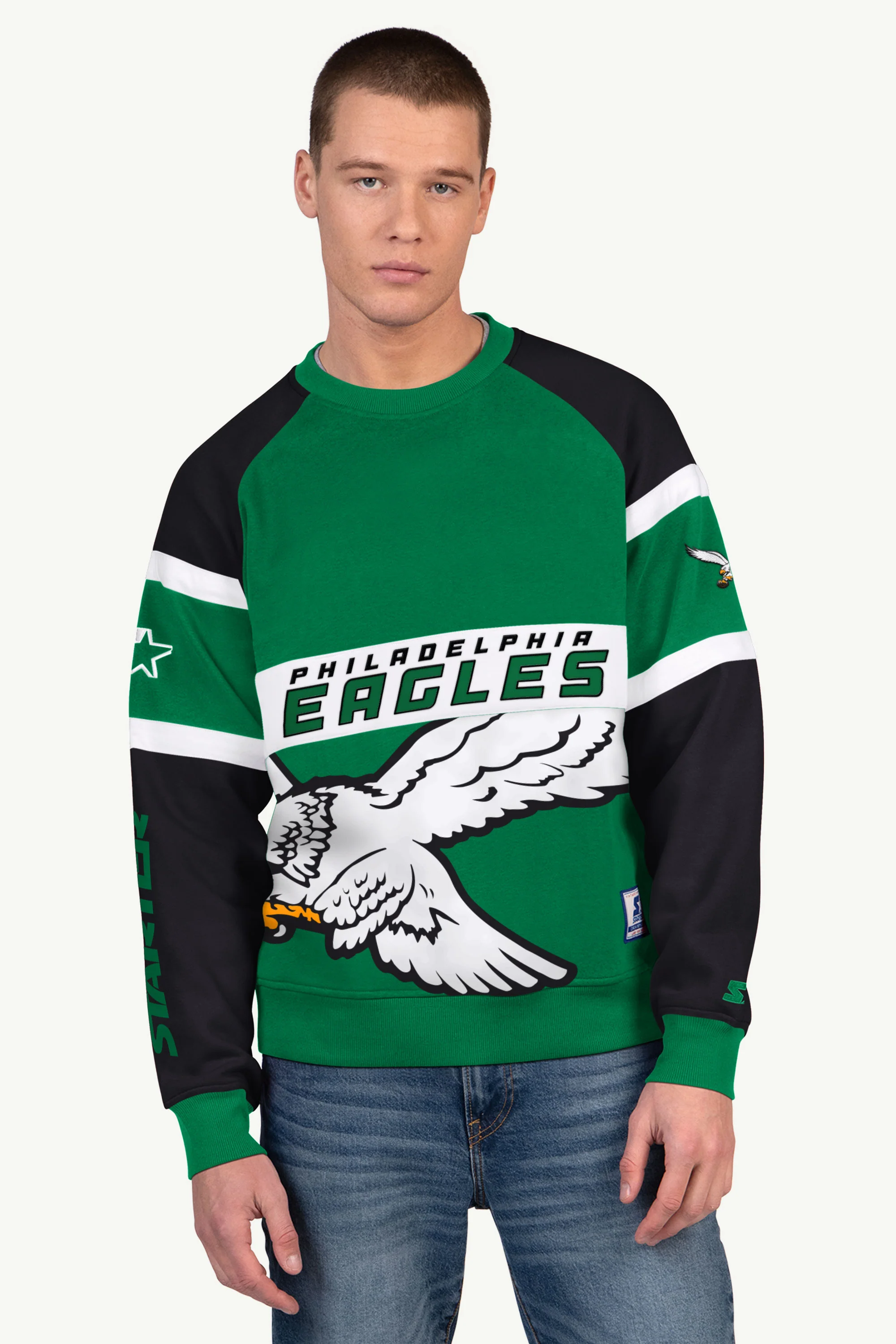 MENS PHILADELPHIA EAGLES DIME BACK COLORBLOCK CREWNECK