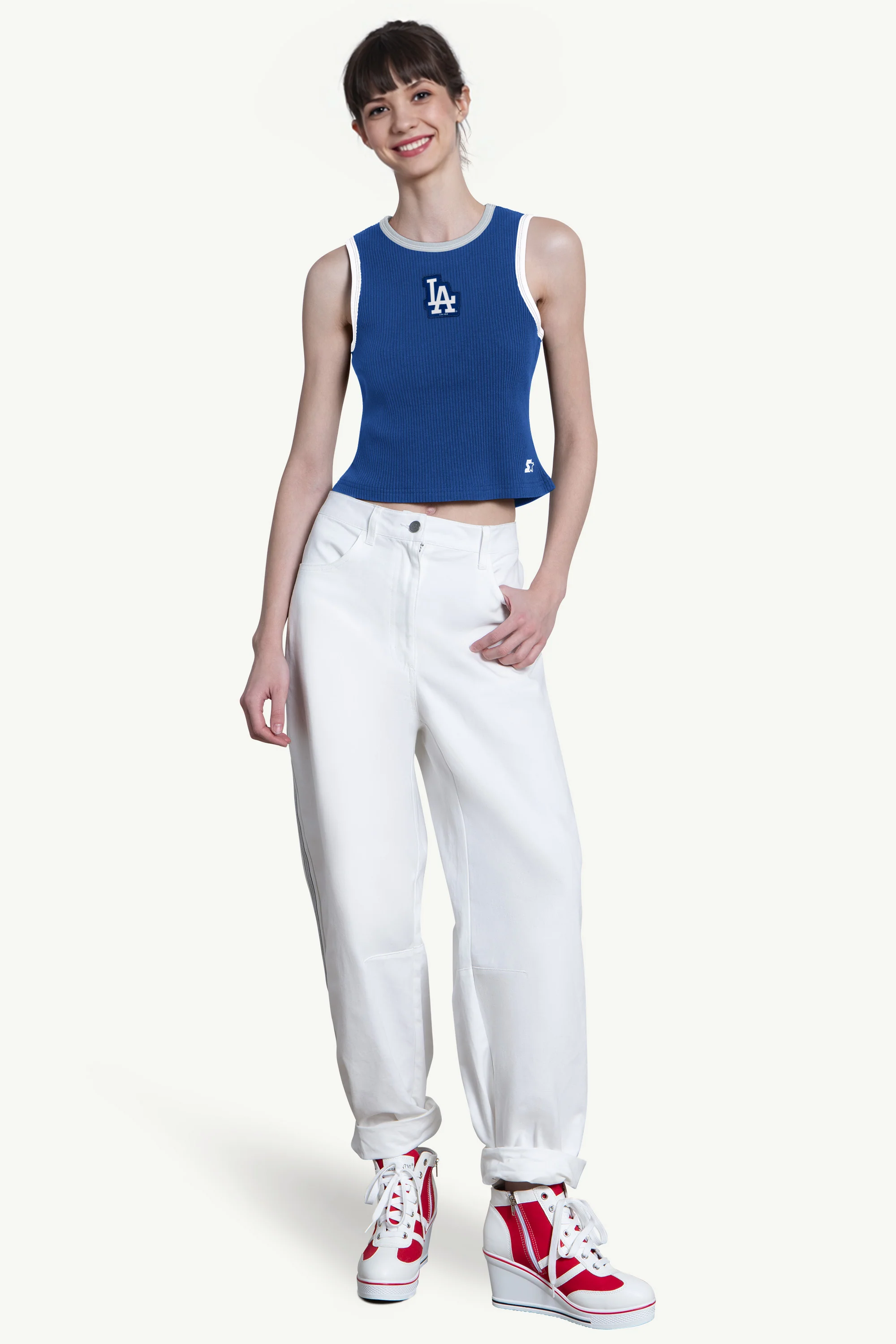 WOMENS LOS ANGELES DODGERS PLAY THE BALL CROP TANK - Image 3