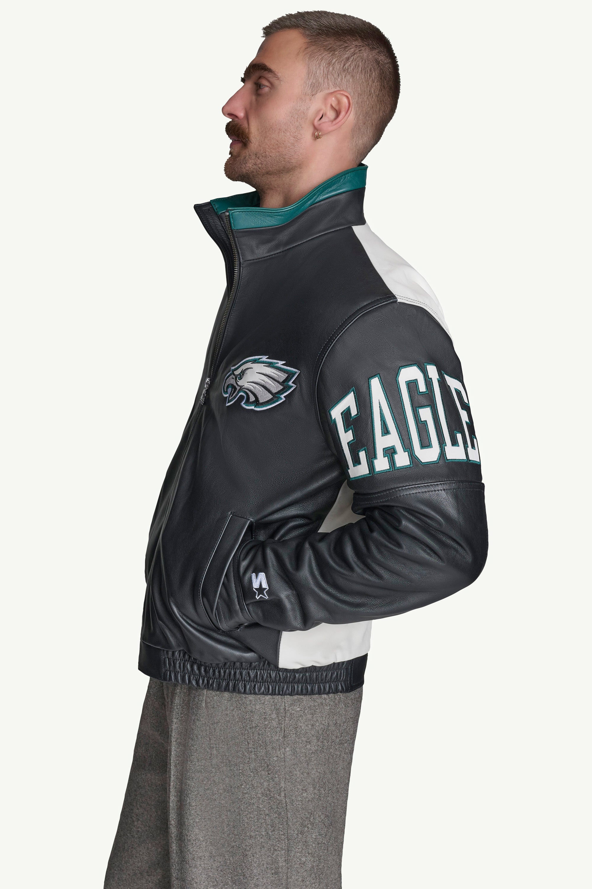 MENS PHILADELPHIA EAGLES FULL ZIP LEATHER JACKET - Image 3