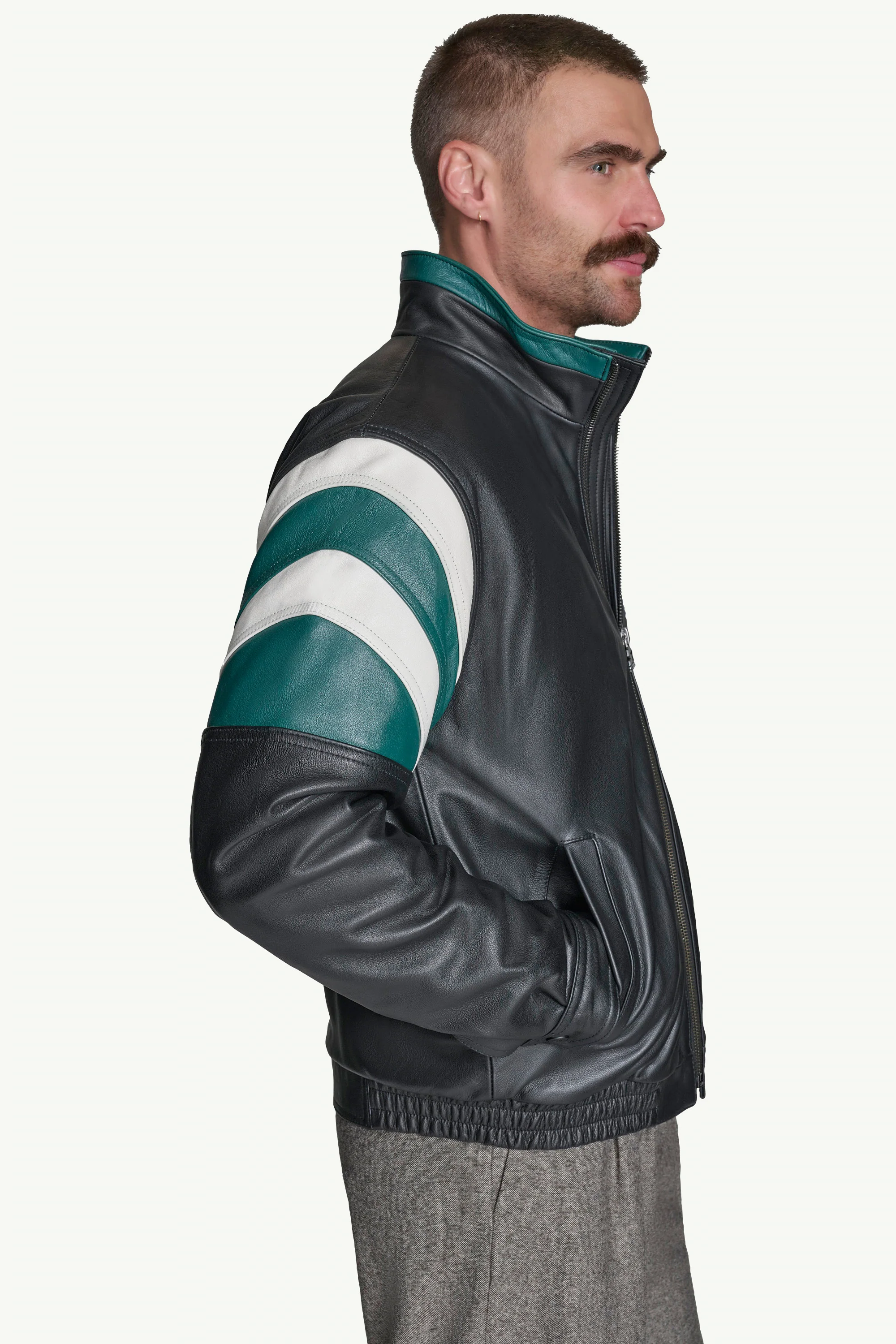 MENS PHILADELPHIA EAGLES FULL ZIP LEATHER JACKET - Image 4