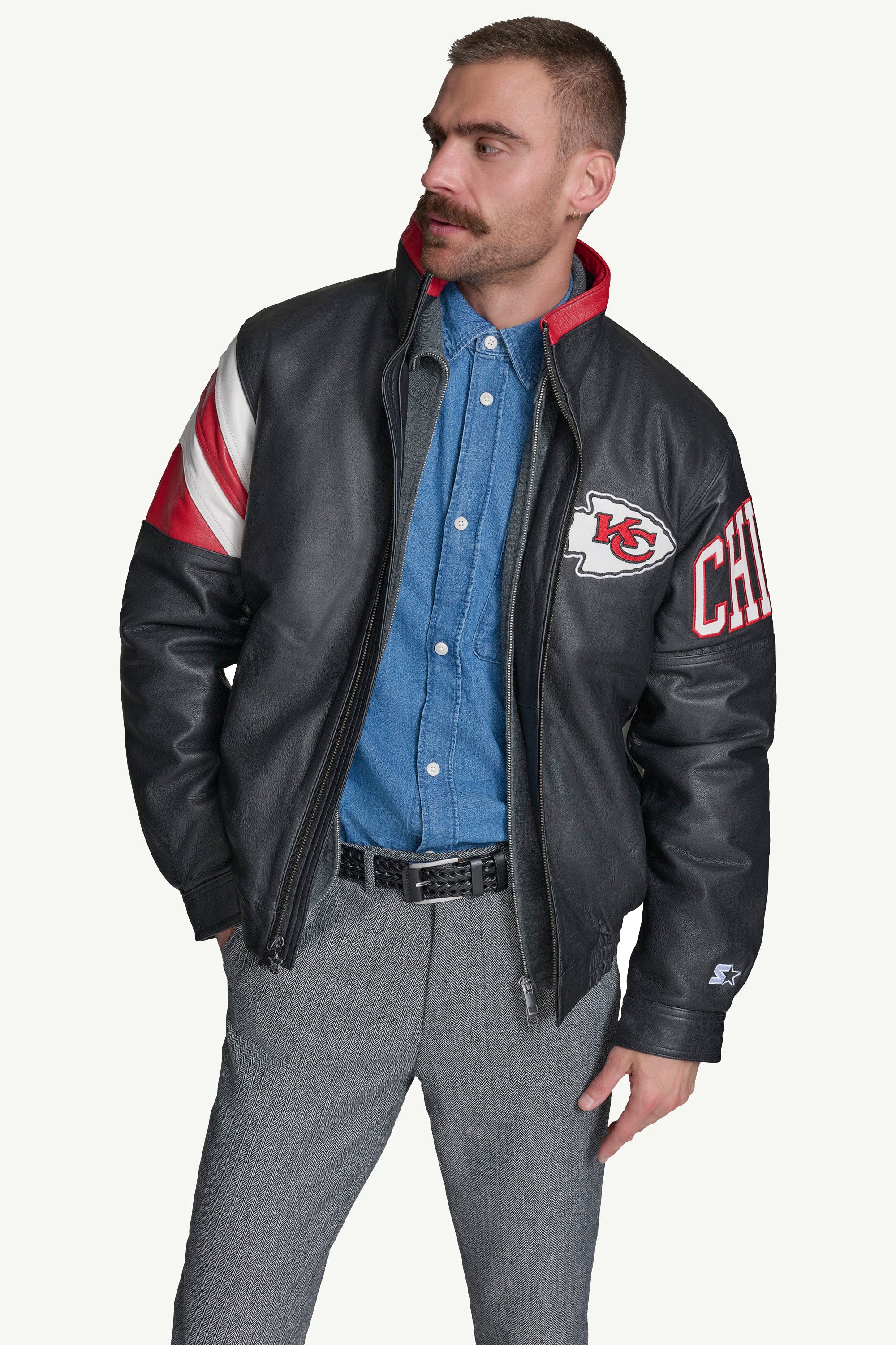 MENS KANSAS CITY CHIEFS FULL ZIP LEATHER JACKET
