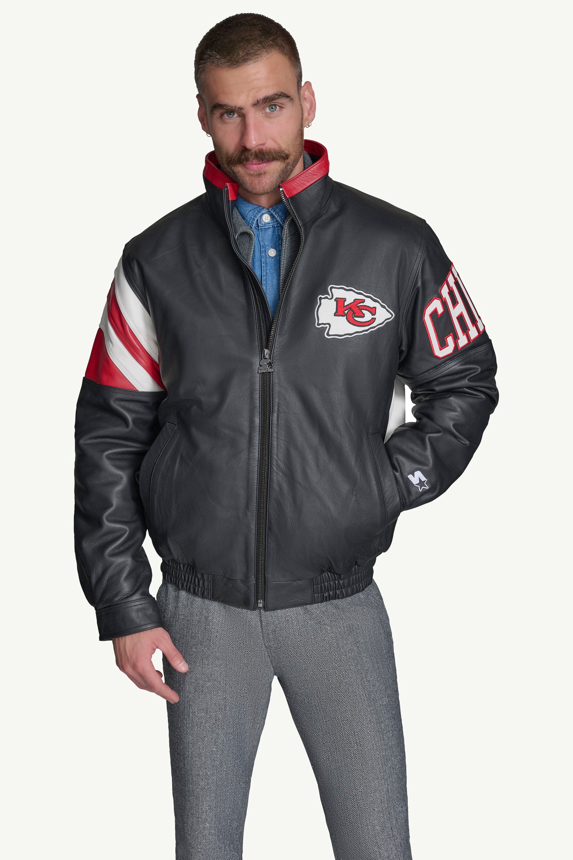MENS KANSAS CITY CHIEFS FULL ZIP LEATHER JACKET - Image 2