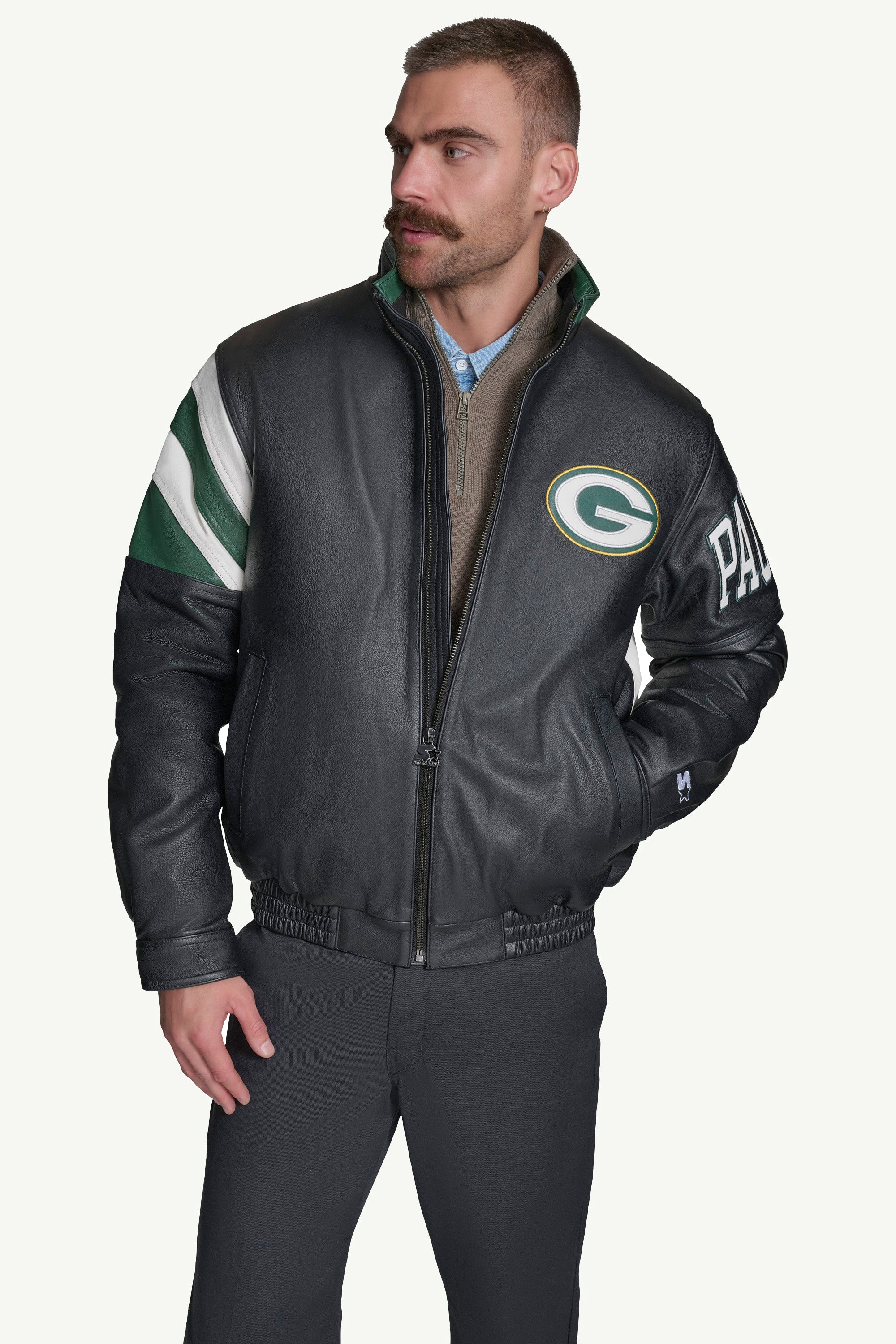 GREEN BAY PACKERS FULL ZIP LEATHER JACKET