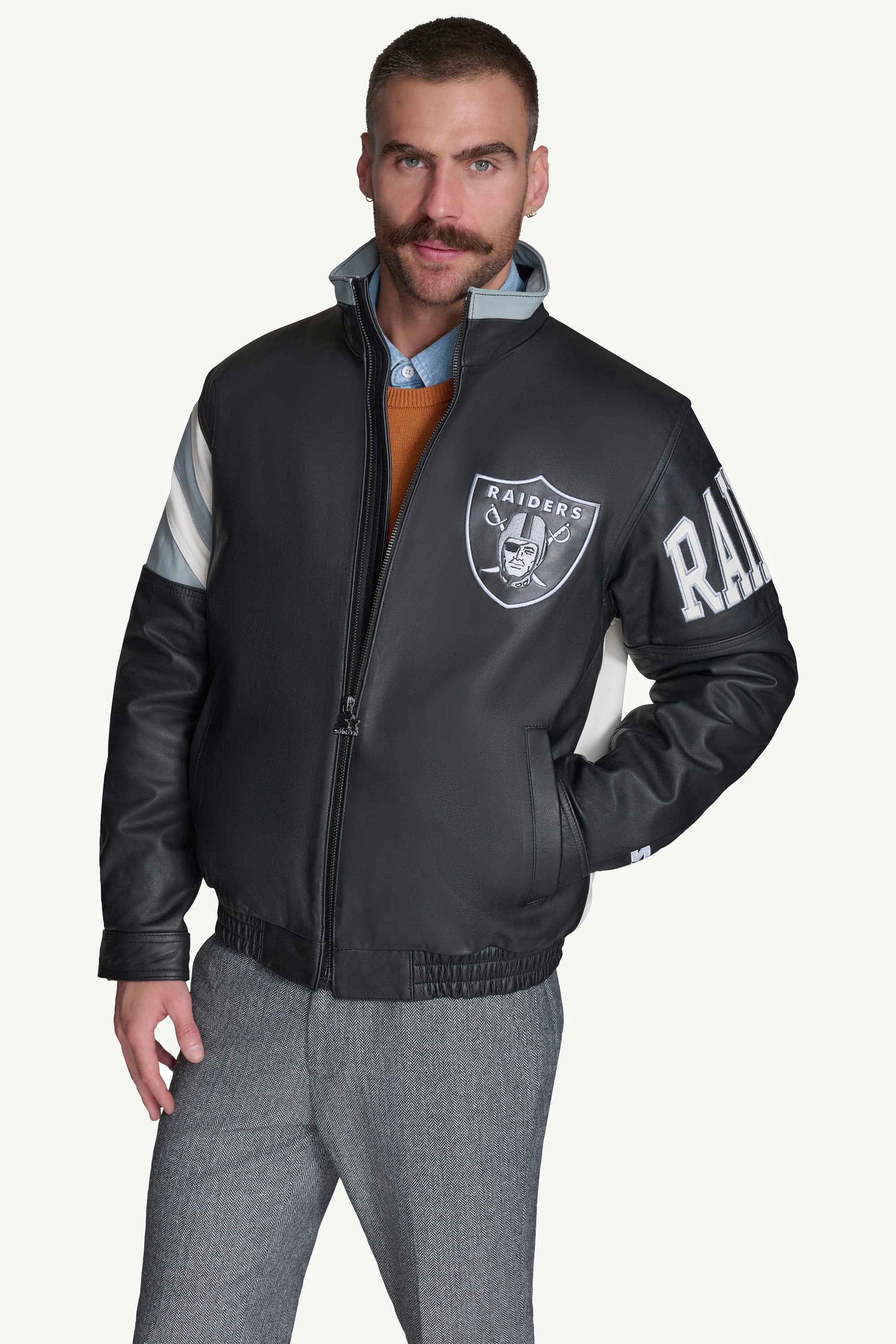 MENS LAS VEGAS RAIDERS FULL ZIP LEATHER JACKET