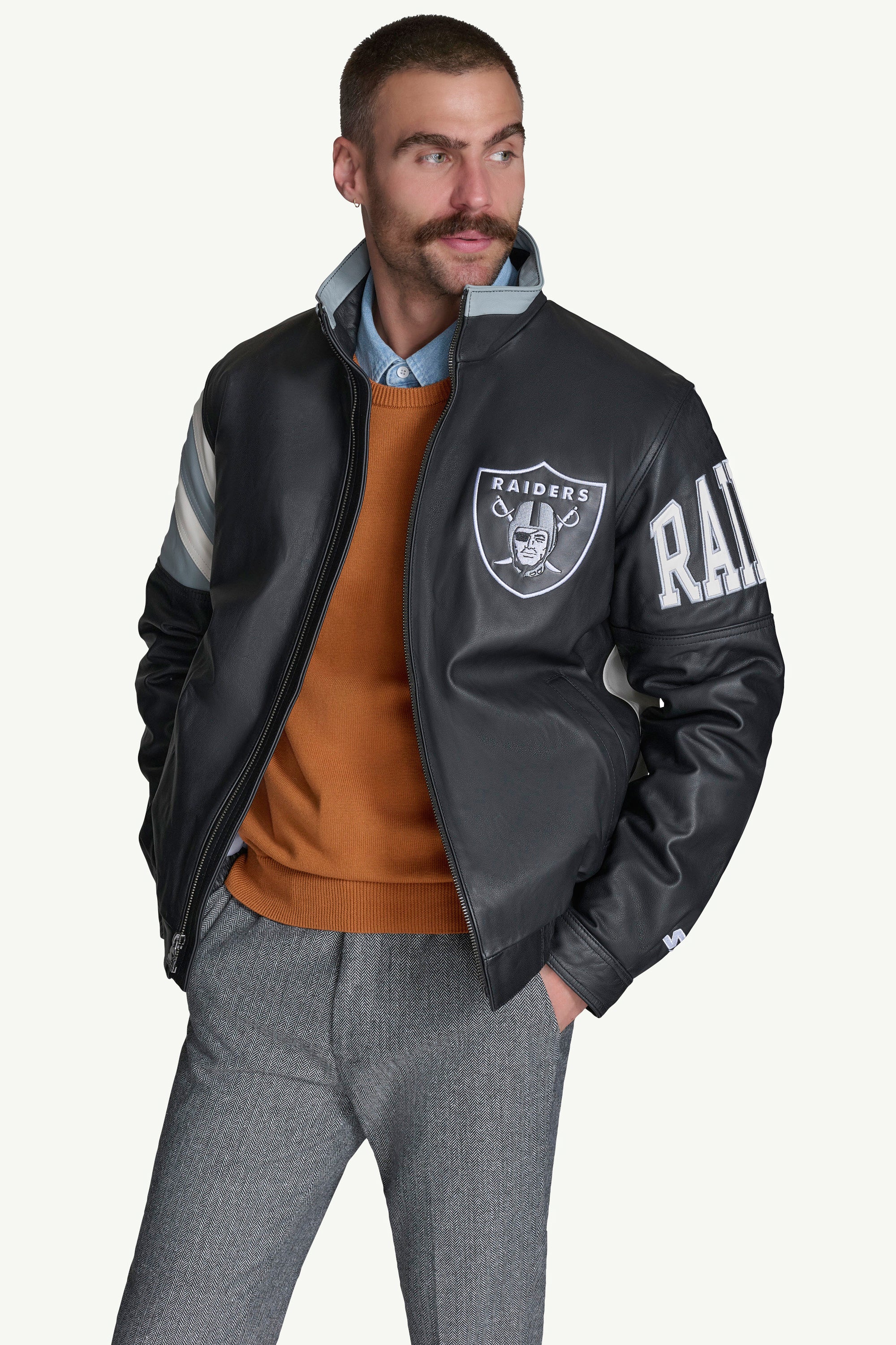MENS LAS VEGAS RAIDERS FULL ZIP LEATHER JACKET - Image 3