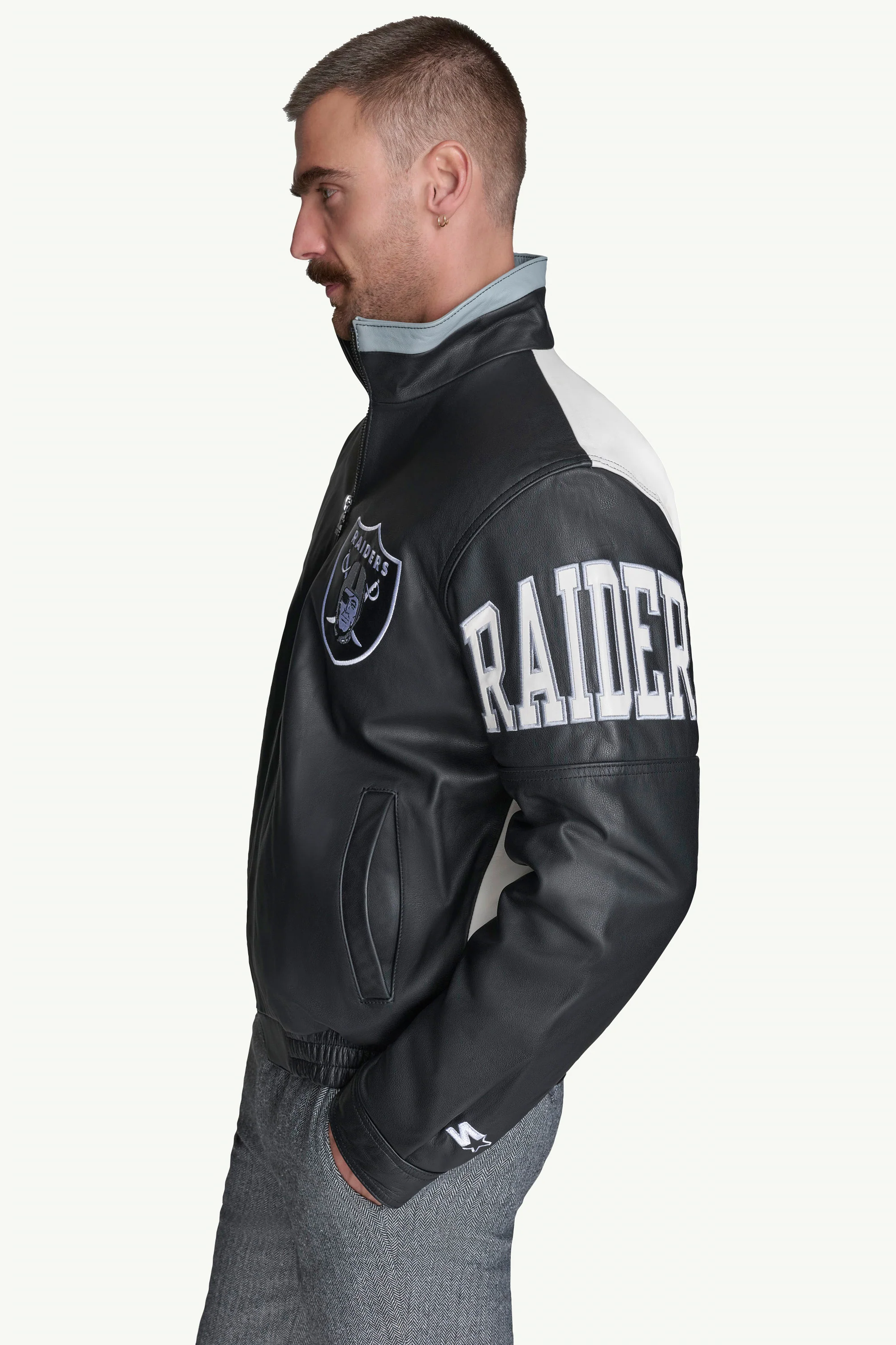 MENS LAS VEGAS RAIDERS FULL ZIP LEATHER JACKET - Image 5