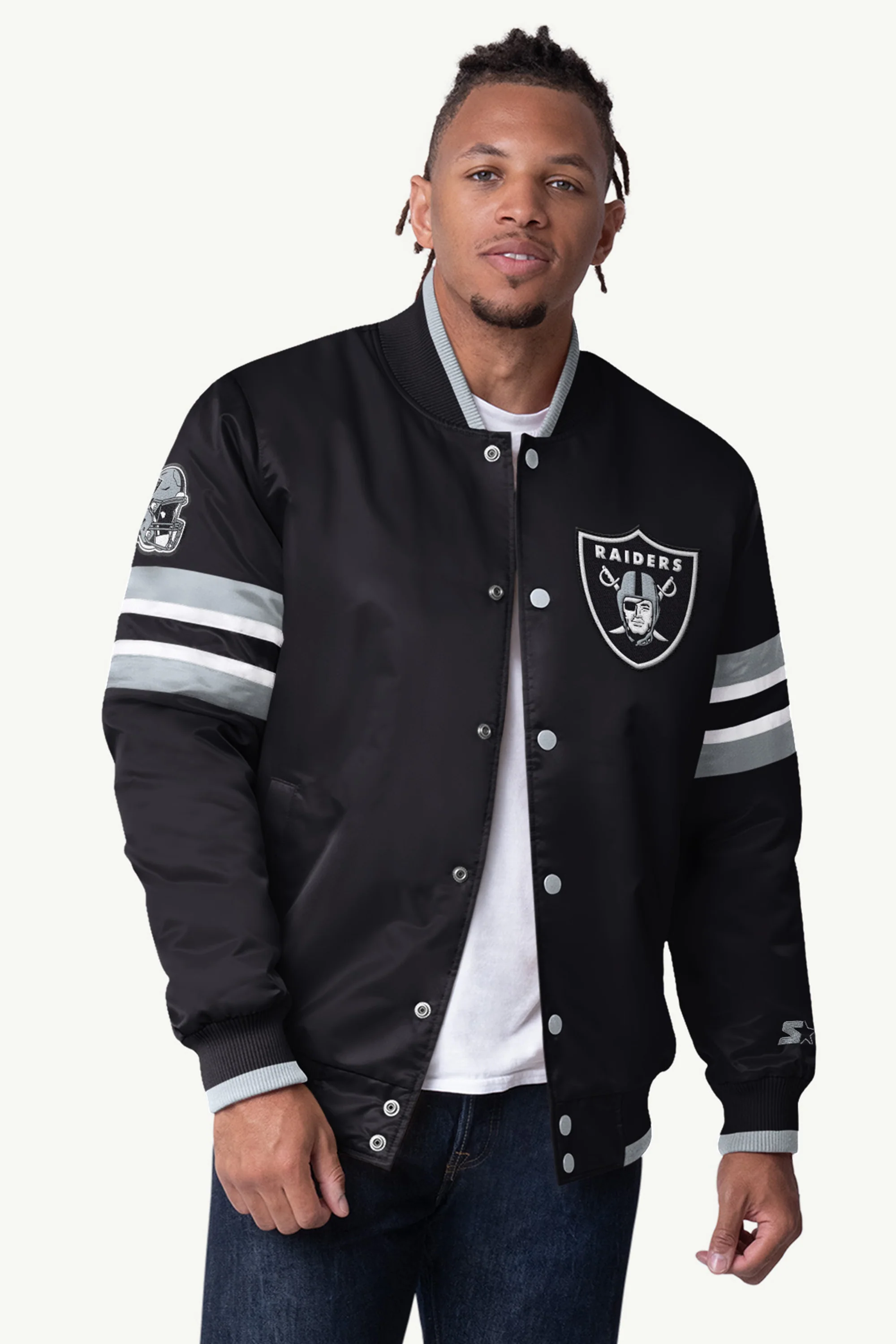 MENS LAS VEGAS RAIDERS SATIN VARSITY JACKET