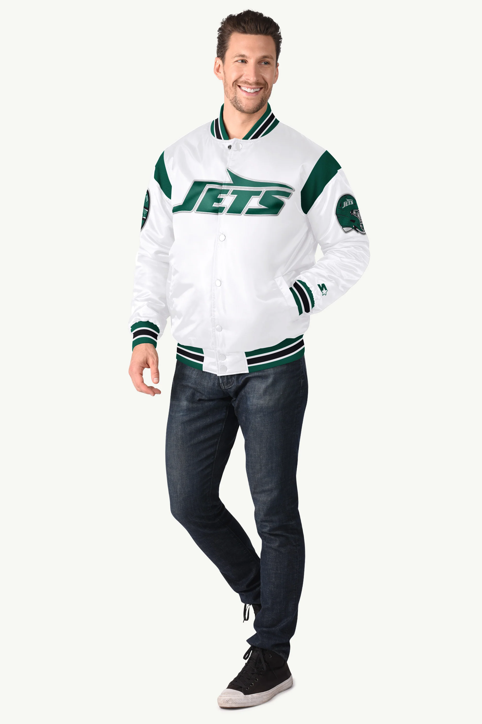 MENS NEW YORK JETS SATIN VARSITY JACKET - Image 3