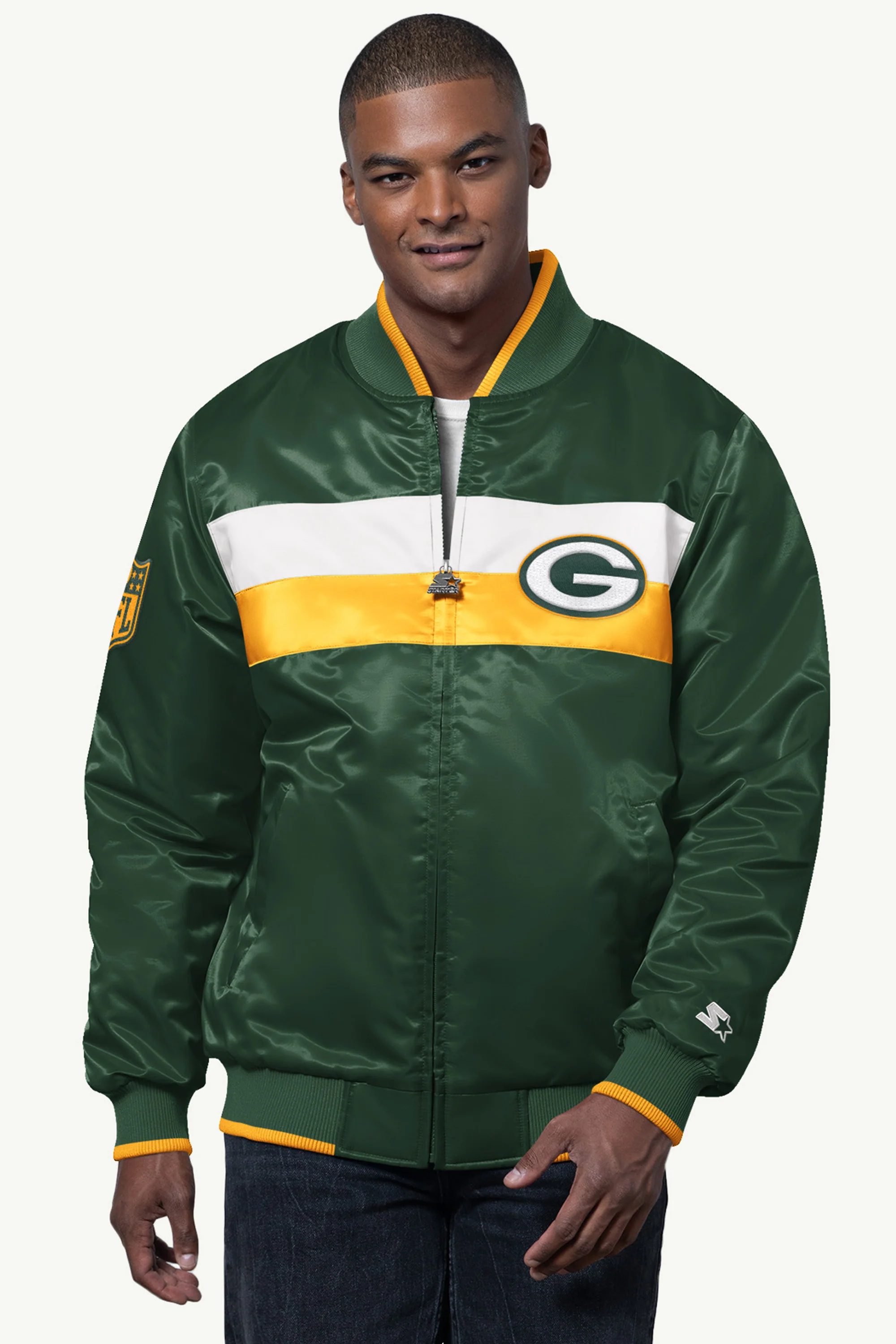 MENS GREEN BAY PACKERS AMBASSADOR SATIN VARSITY JACKET