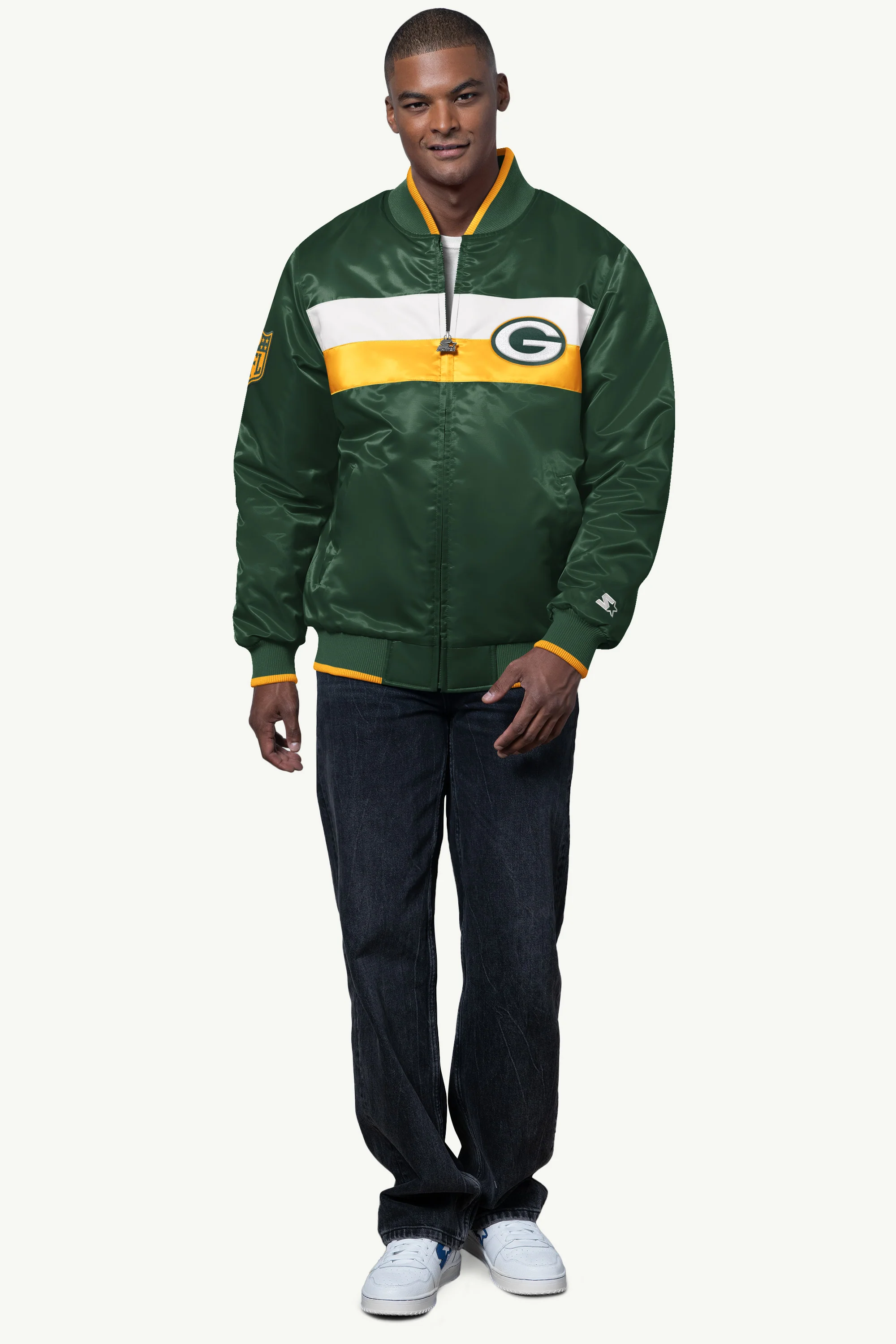 MENS GREEN BAY PACKERS AMBASSADOR SATIN VARSITY JACKET - Image 3