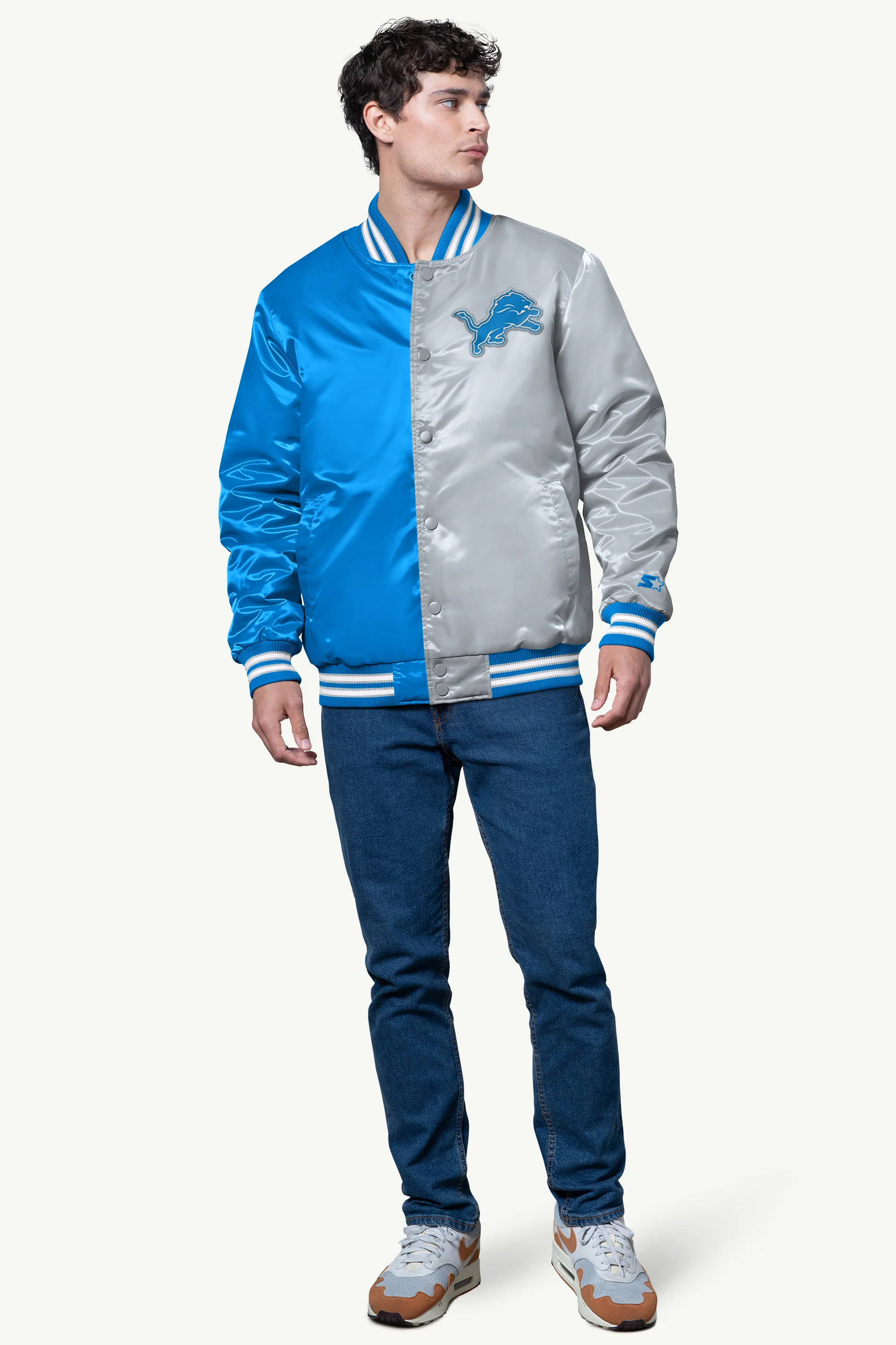 MENS DETROIT LIONS SATIN VARSITY JACKET - Image 3