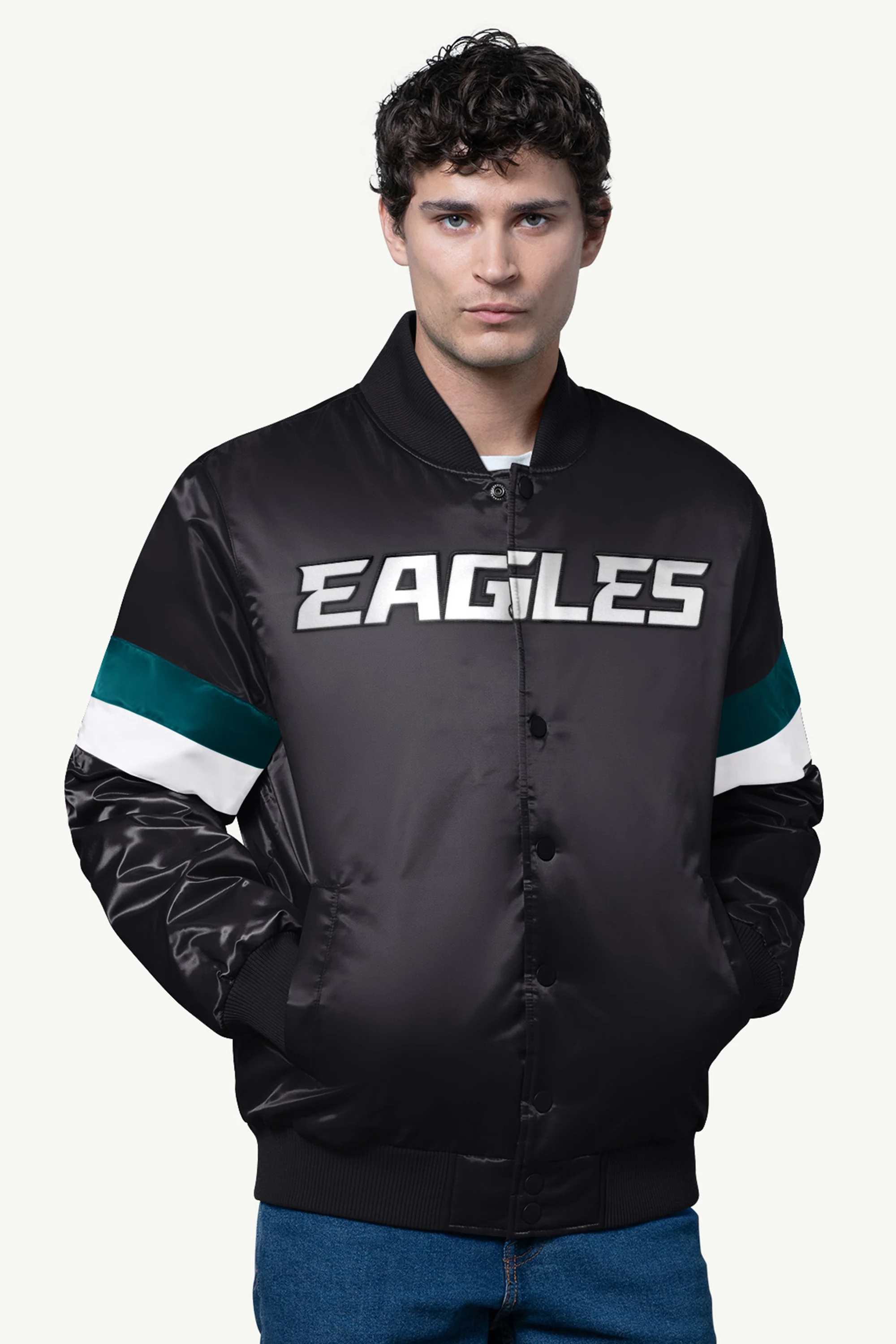 MENS PHILADELPHIA EAGLES SATIN VARSITY JACKET