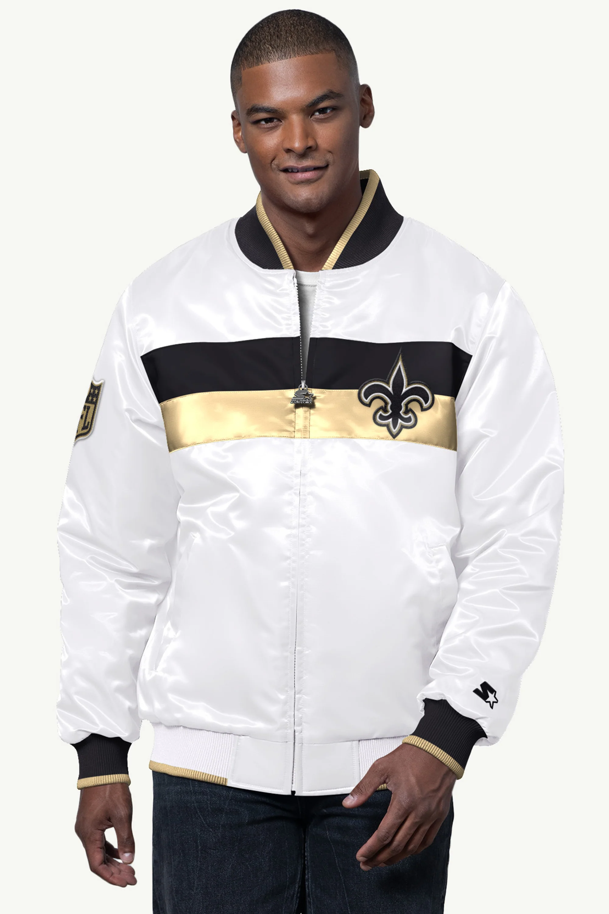 MENS NEW ORLEAN SAINTS AMBASSADOR SATIN VARSITY JACKET