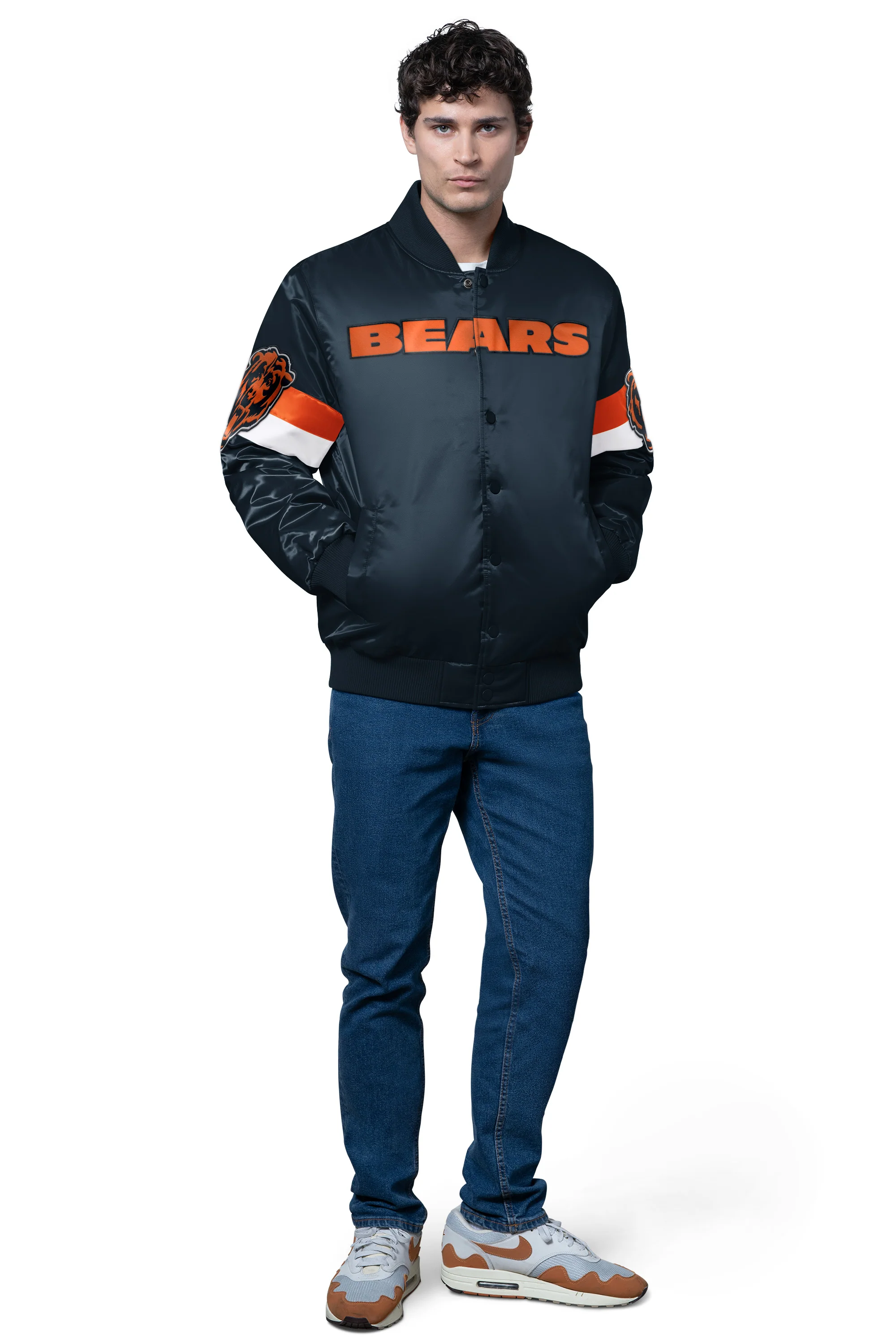 MENS CHICAGO BEARS TRIPLE OPTION SATIN VARSITY JACKET - Image 3