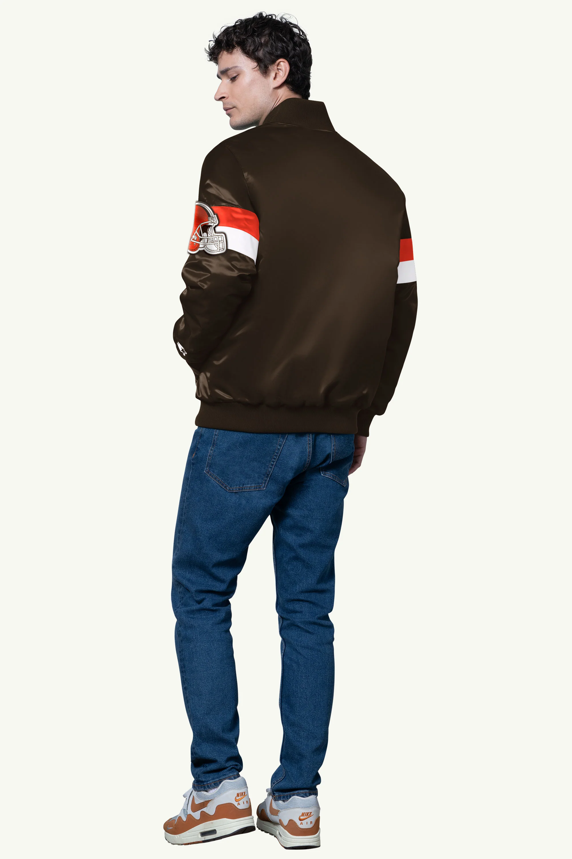 MENS CLEVELAND BROWNS TRIPLE OPTION SATIN VARSITY JACKET - Image 2