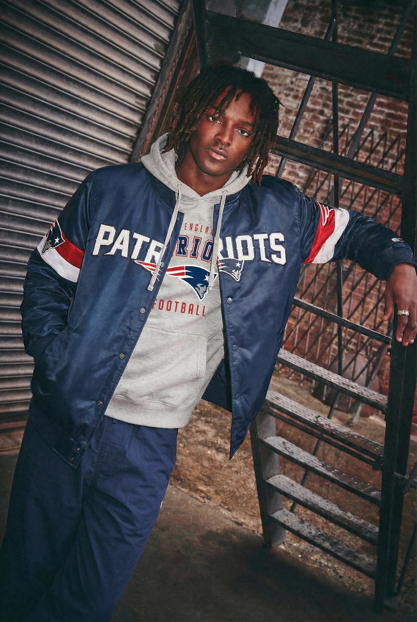 MENS NEW ENGLAND PATRIOTS TRIPLE OPTION SATIN VARSITY JACKET - Image 4