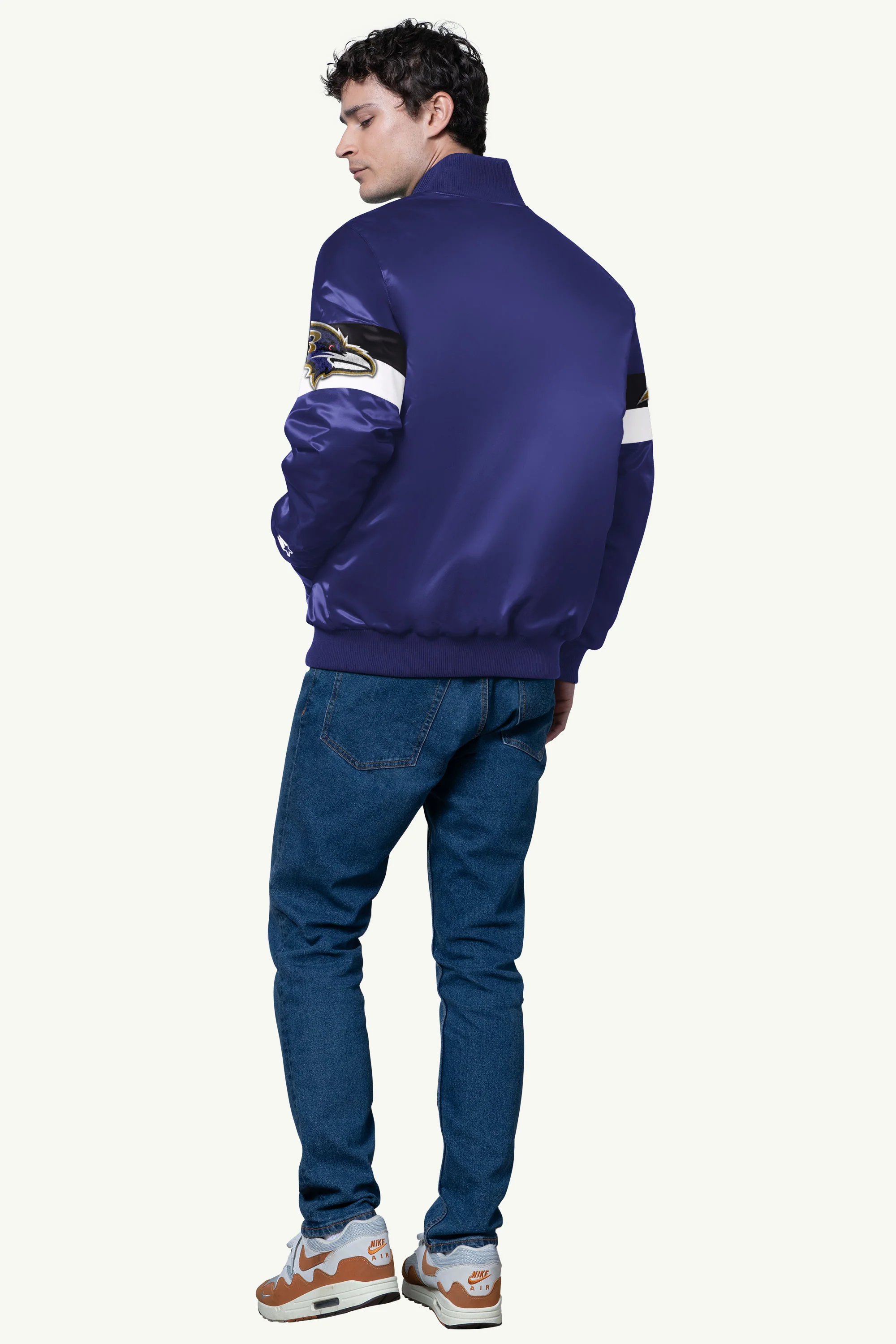 MENS BALTIMORE RAVENS TRIPLE OPTION SATIN VARSITY JACKET - Image 2