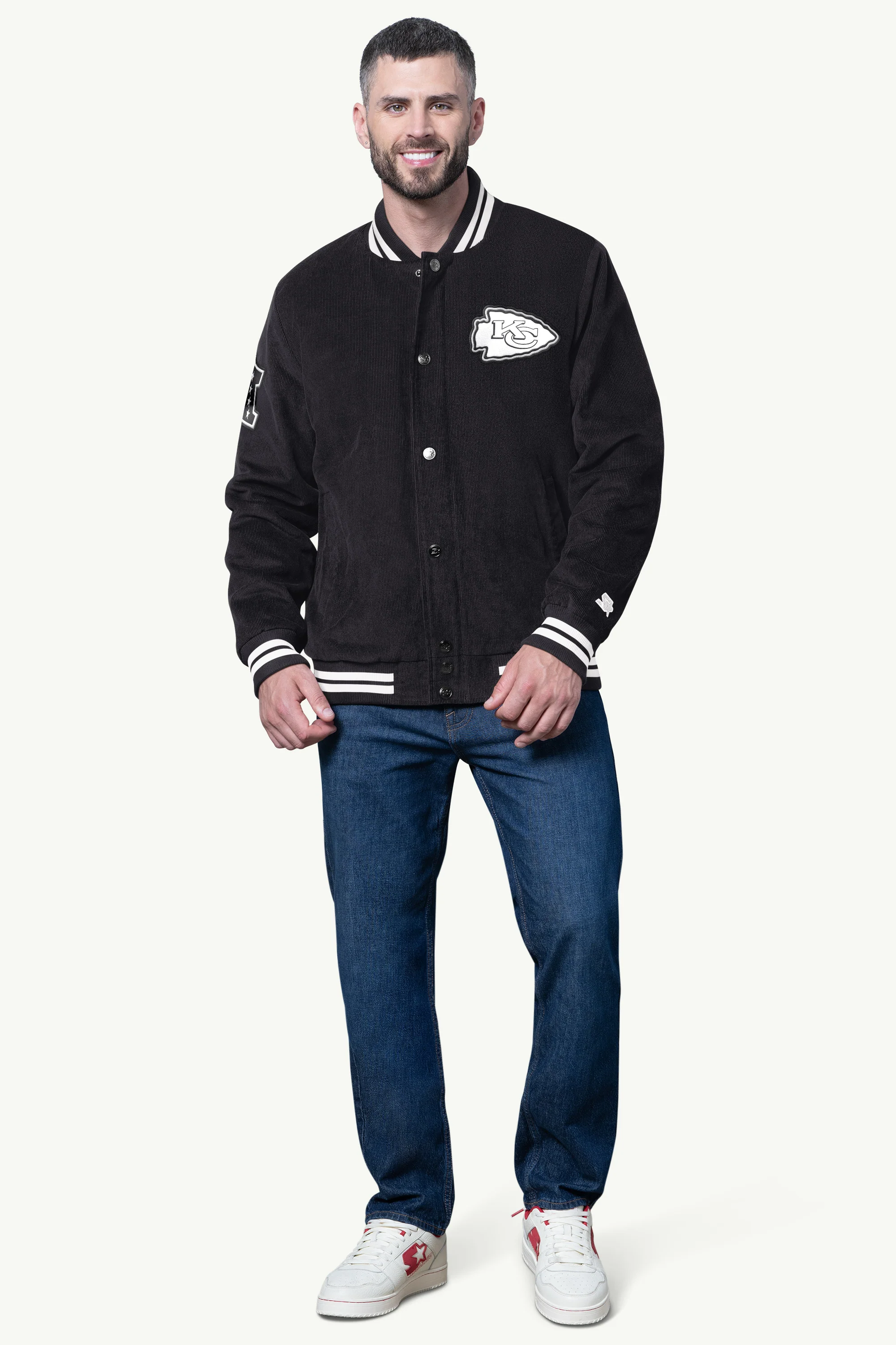 MENS KANSAS CITY CHIEFS BLACKOUT CORDUROY VARSITY JACKET - Image 3