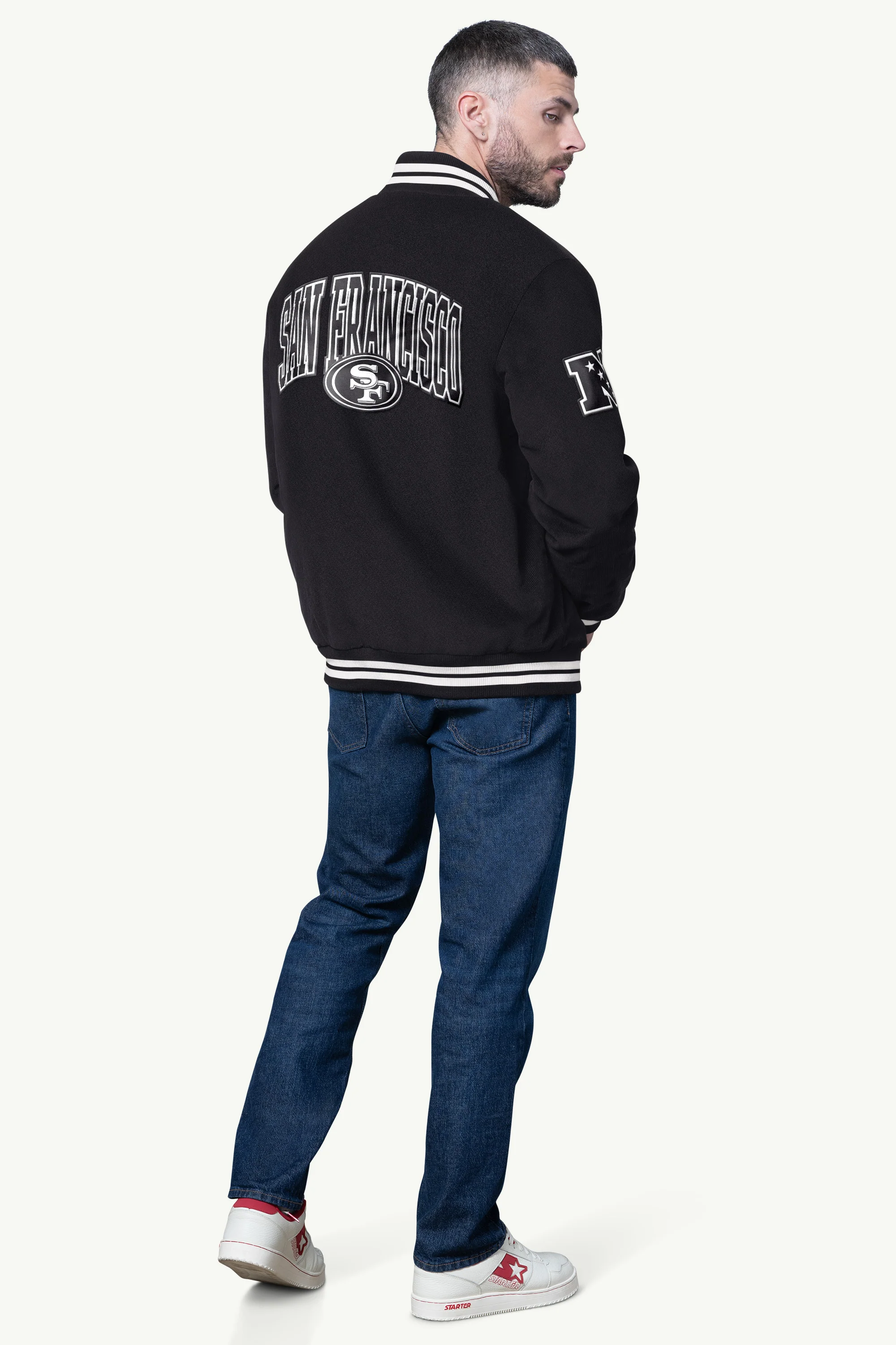 MENS SAN FRANCISCO 49ERS BLACKOUT CORDUROY VARSITY JACKET - Image 2