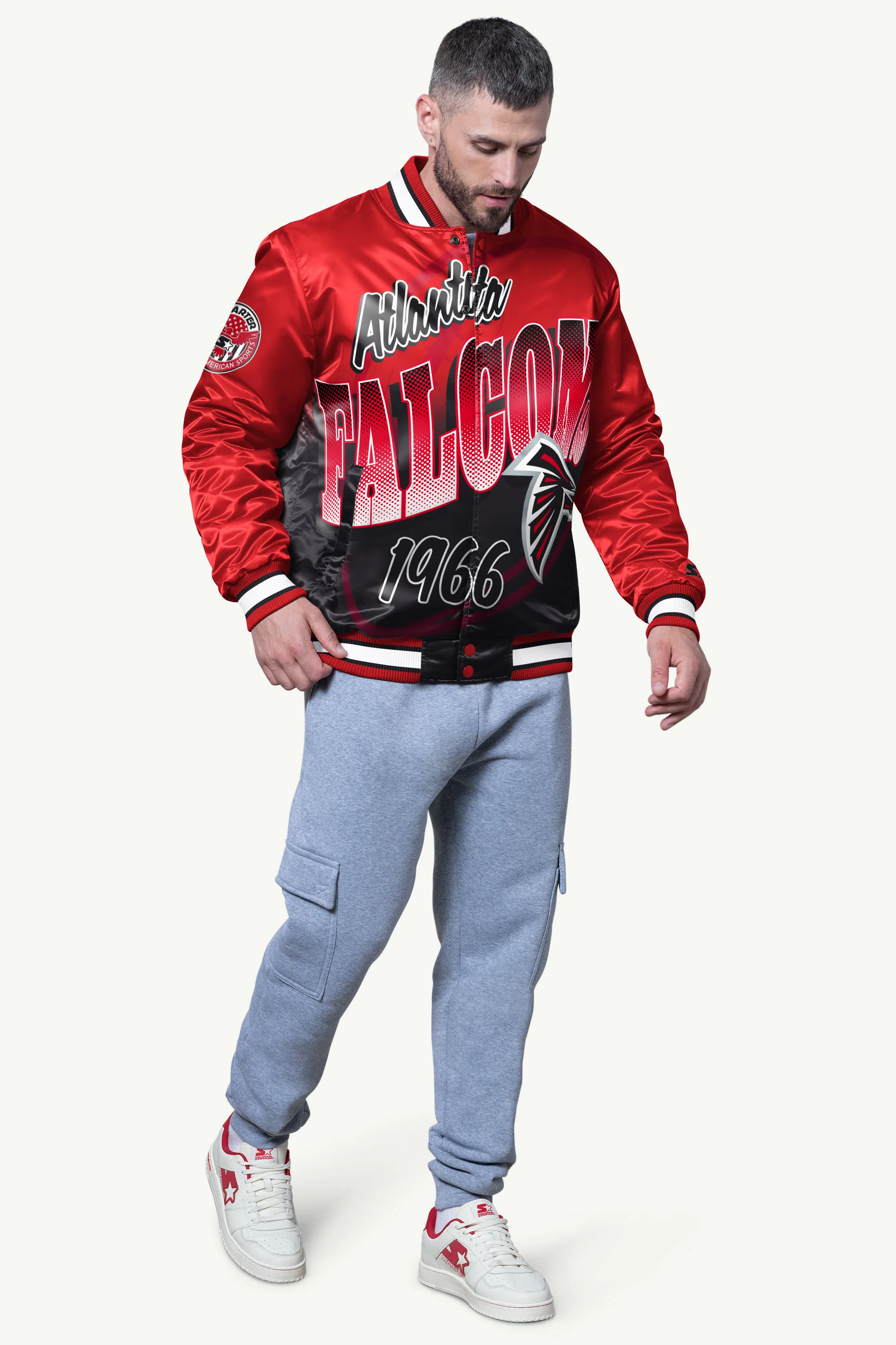 MENS ATLANTA FALCONS PASS RUSH SATIN VARSITY JACKET - Image 3