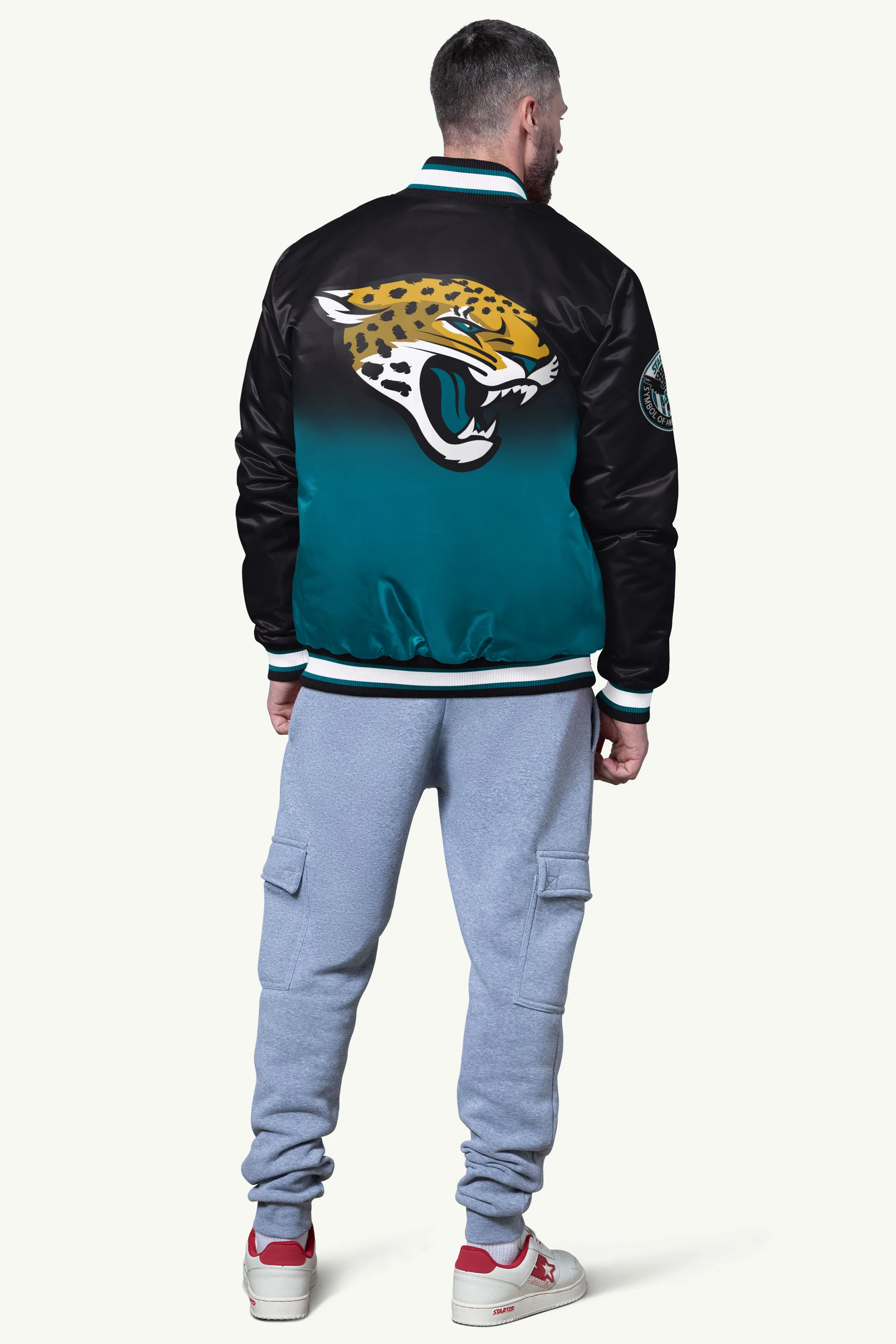MENS JACKSONVILLE JAGUARS PASS RUSH SATIN VARSITY JACKETS - Image 2