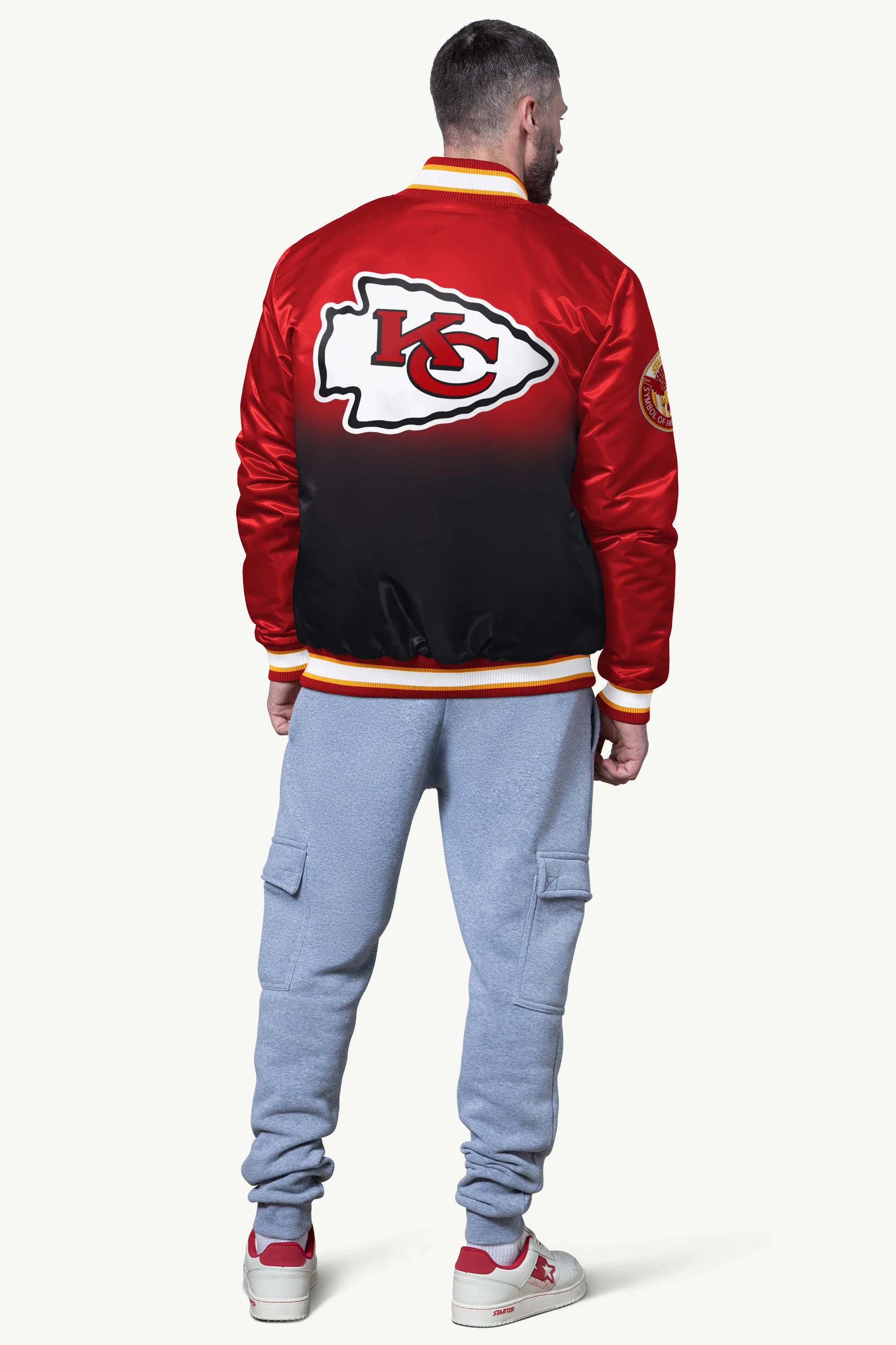 MENS KANSAS CITY CHIEFS PASS RUSH SATIN VARSITY JACKET - Image 2