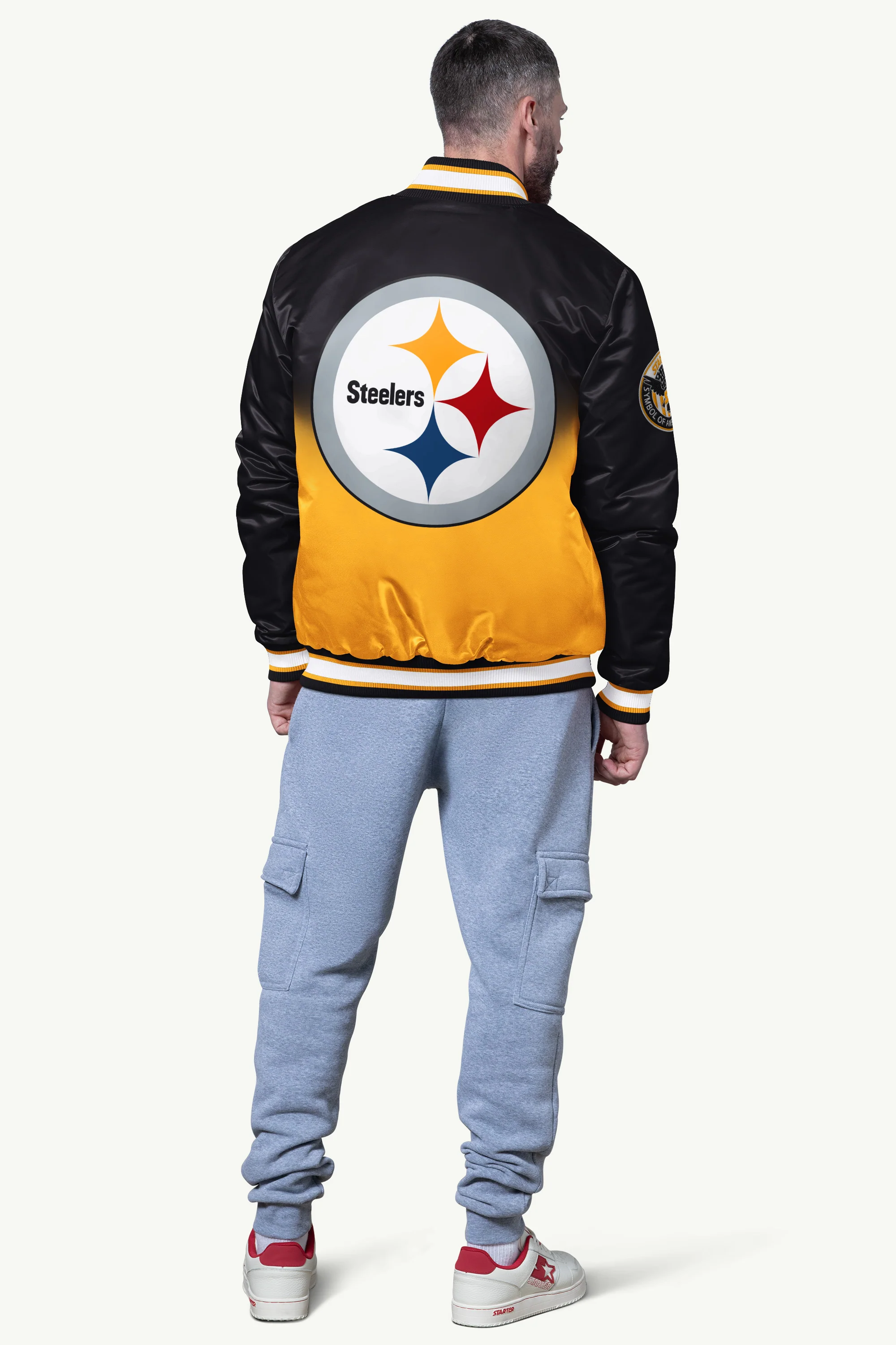 MENS PITTSBURGH STEELERS PASS RUSH SATIN VARSITY JACKET - Image 2