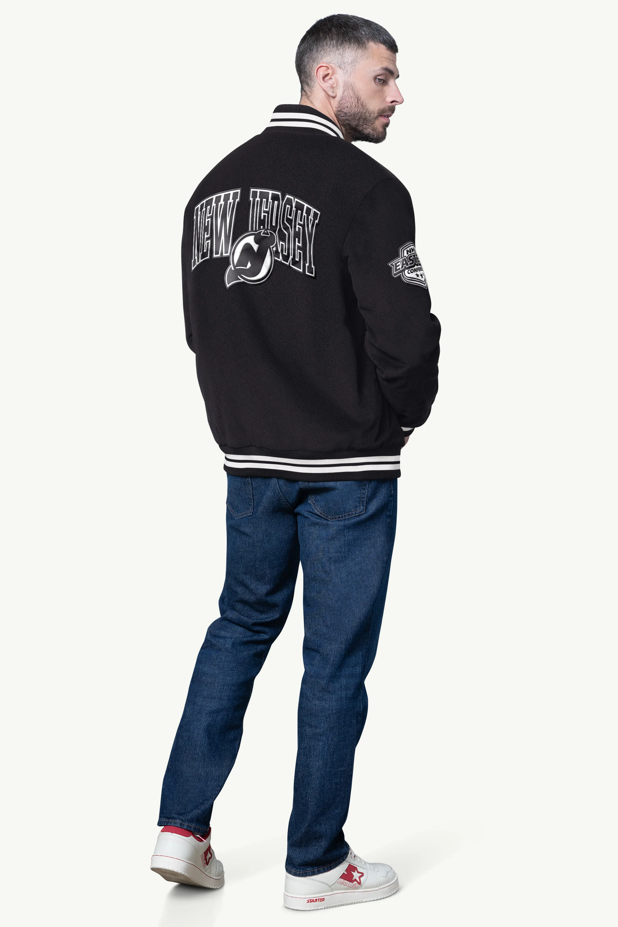 MENS NEW JERSEY DEVILS BLACKOUT CORDUROY VARSITY JACKET - Image 2