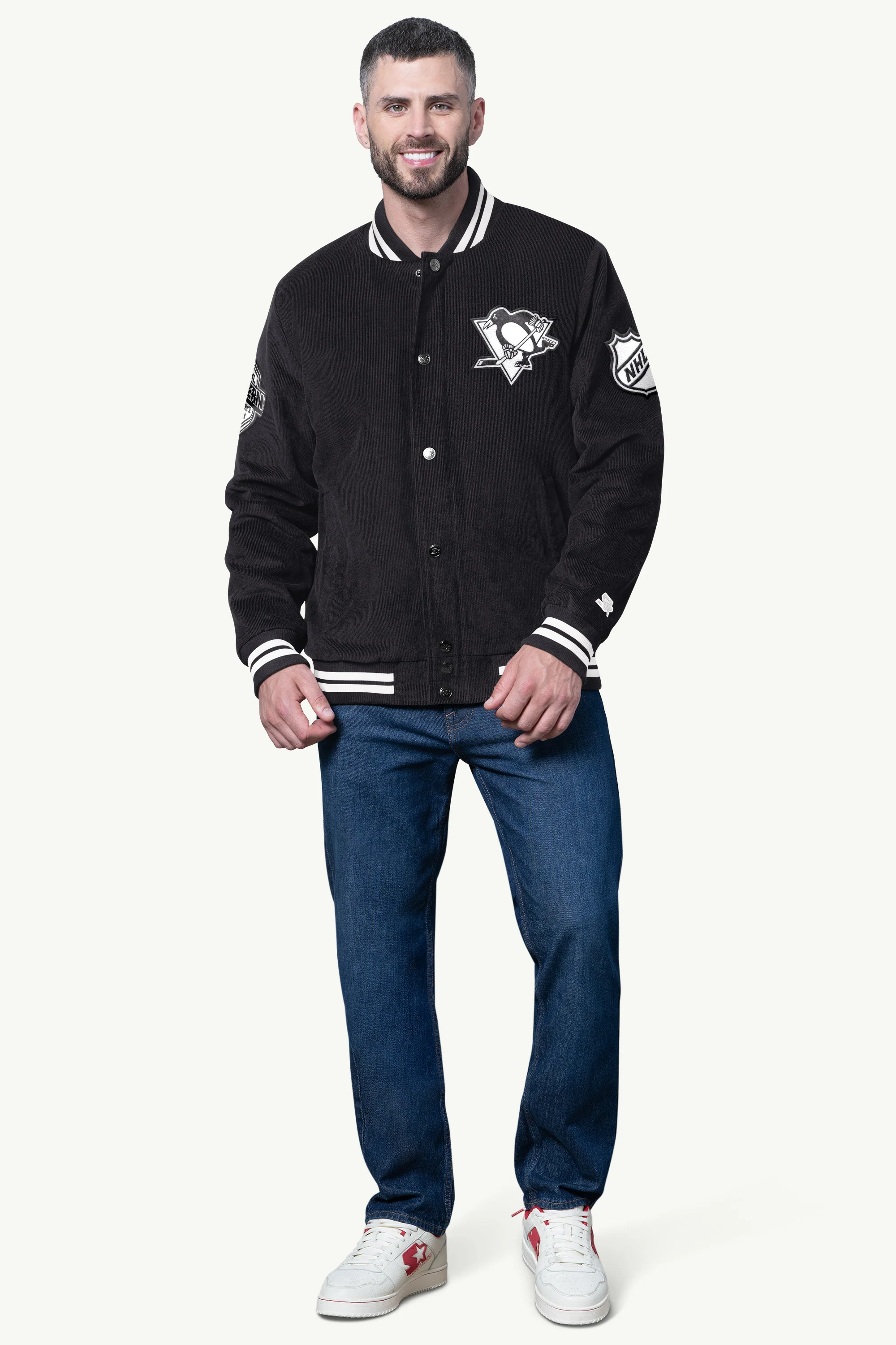 MENS PITTSBURGH PENGUINS BLACKOUT CORDUROY VARSITY JACKET - Image 3