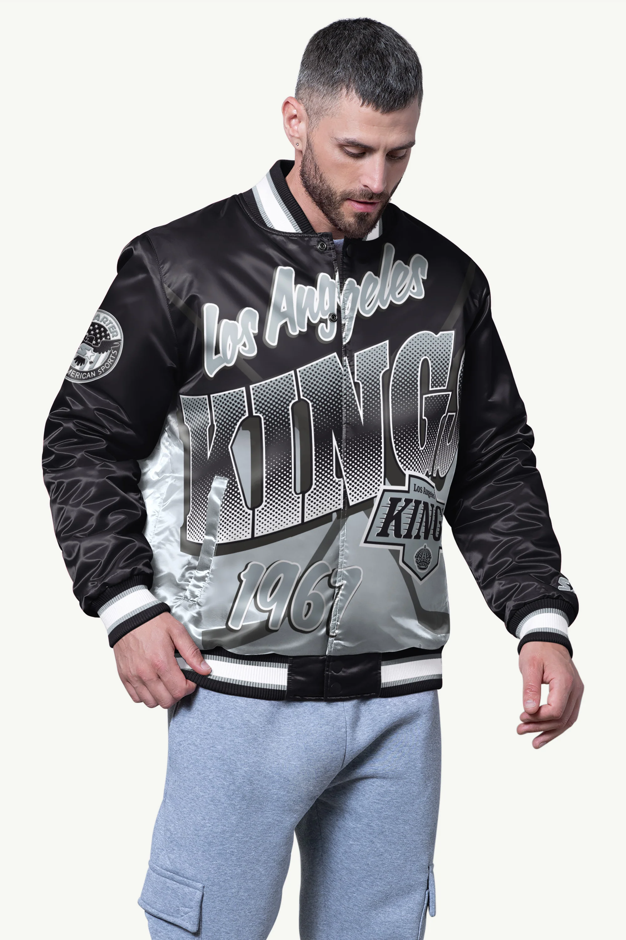 MENS LOS ANGELES KINGS PASS RUSH SATIN VARSITY JACKET