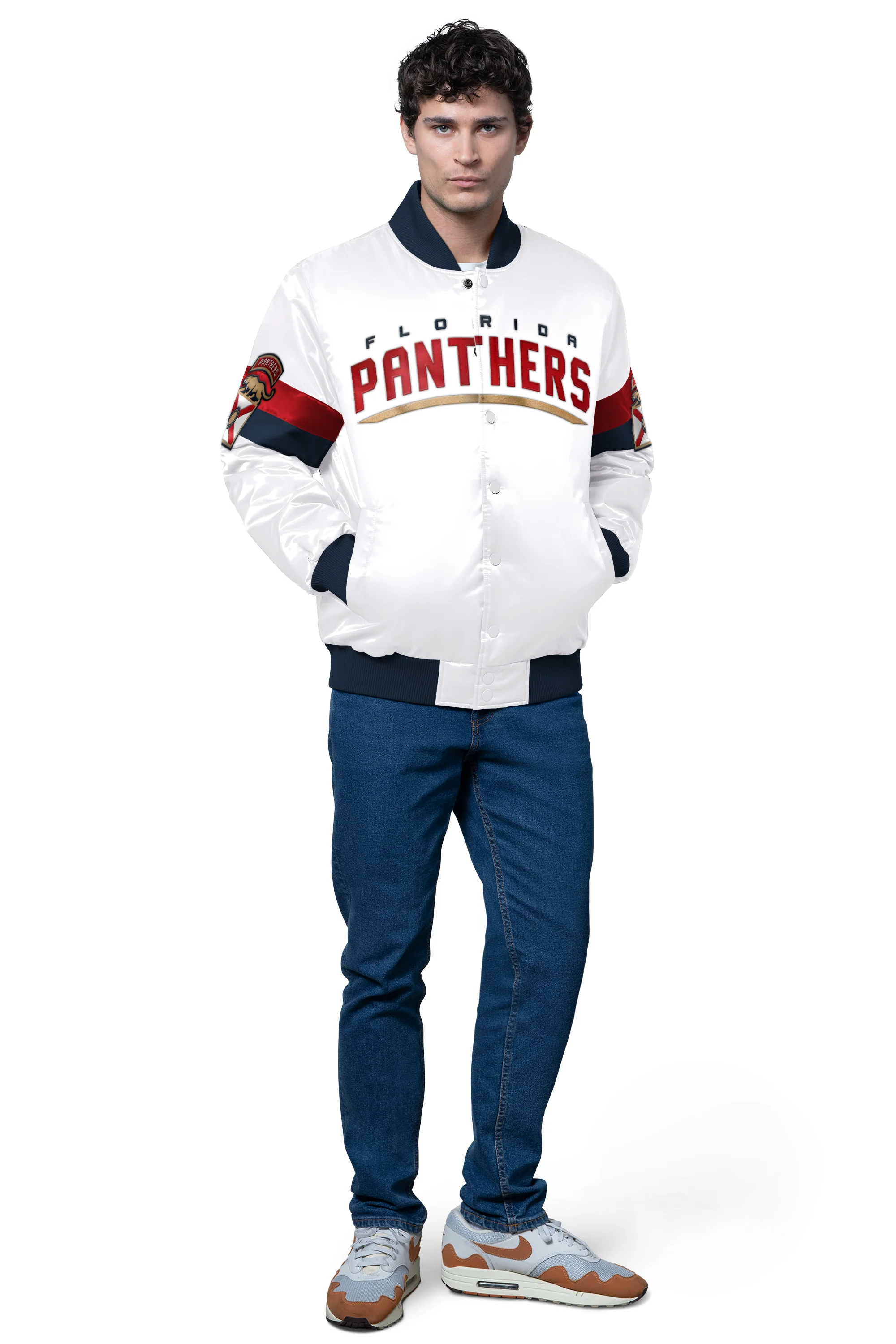 MENS FLORIDA PANTHERS TRIPLE OPTION SATIN VARSITY JACKET - Image 3
