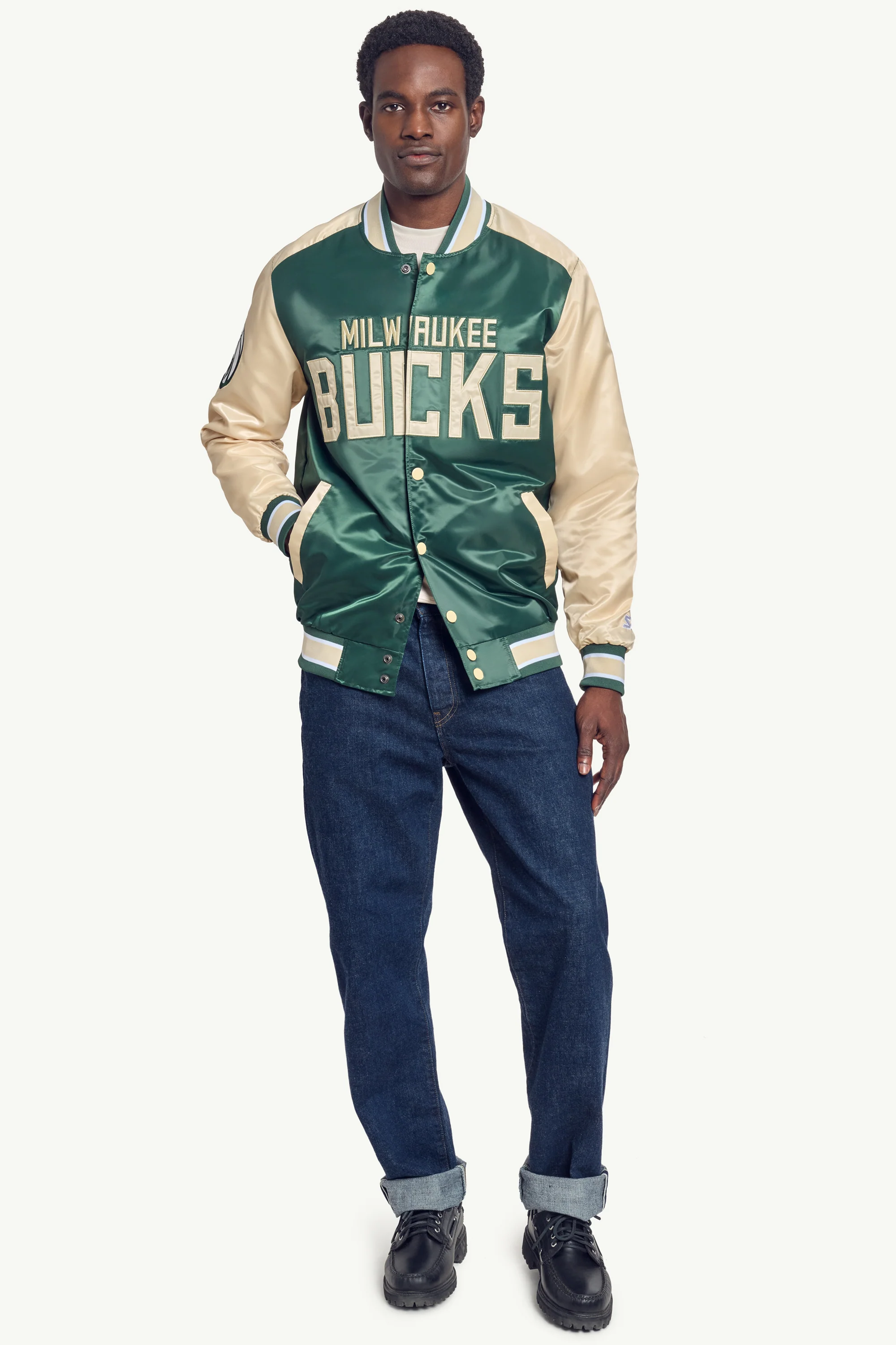 MENS MILWAUKEE BUCKS SATIN VARSITY JACKET - Image 4