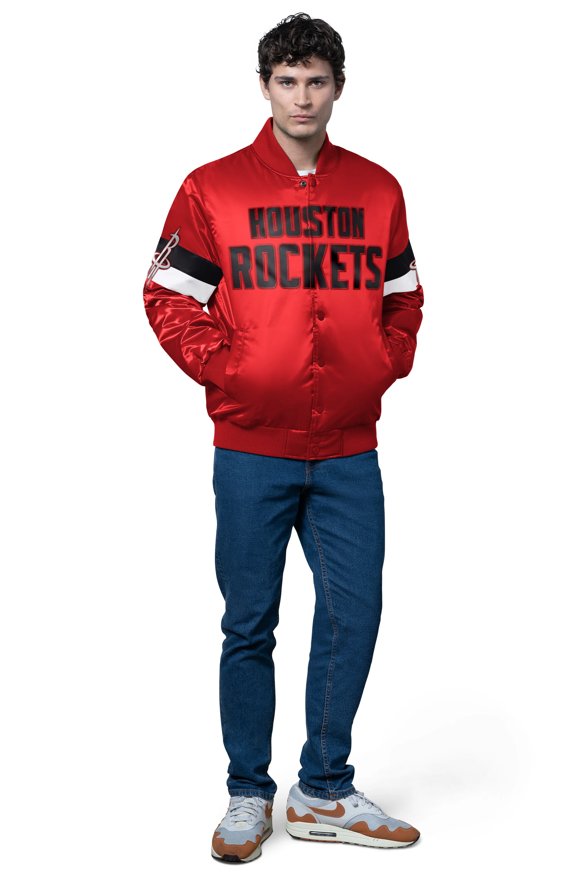 MENS HOUSTON ROCKETS TRIPLE OPTION SATIN VARSITY JACKET - Image 3