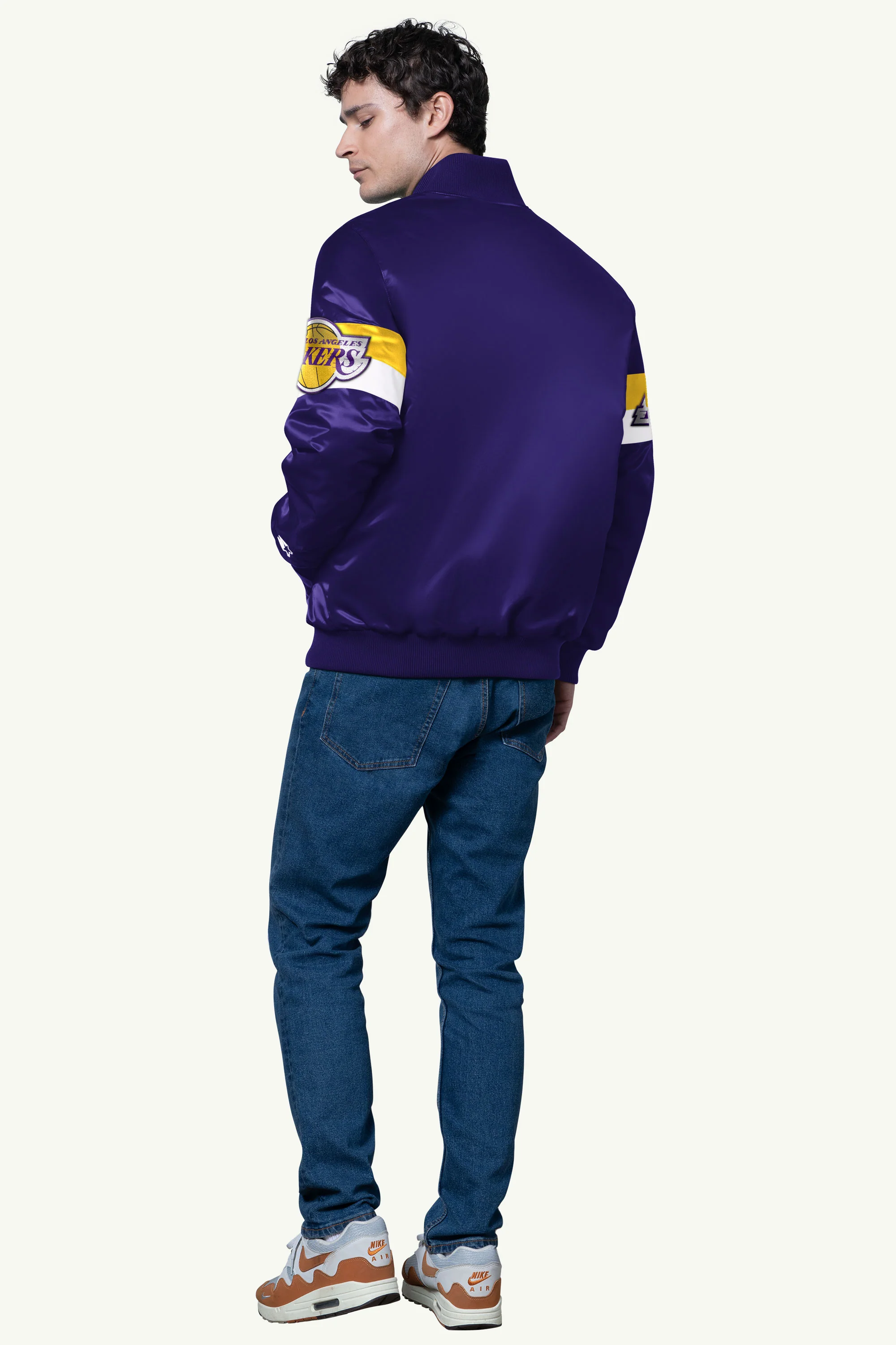 MENS LA LAKERS TRIPLE OPTION SATIN VARSITY JACKET - Image 2