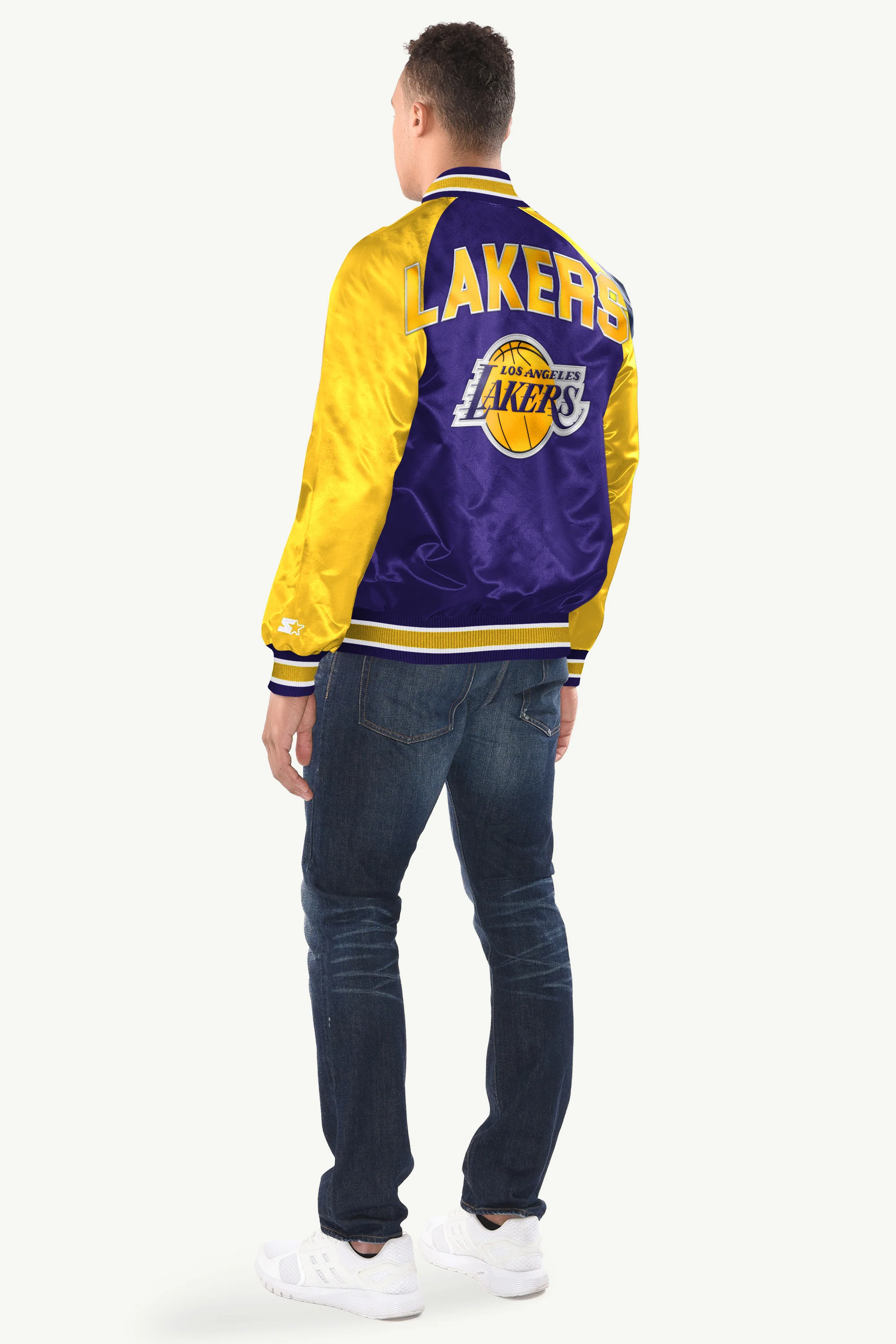 MENS LOS ANGELES LAKERS INDUCTEE SATIN VARSITY JACKET - Image 2