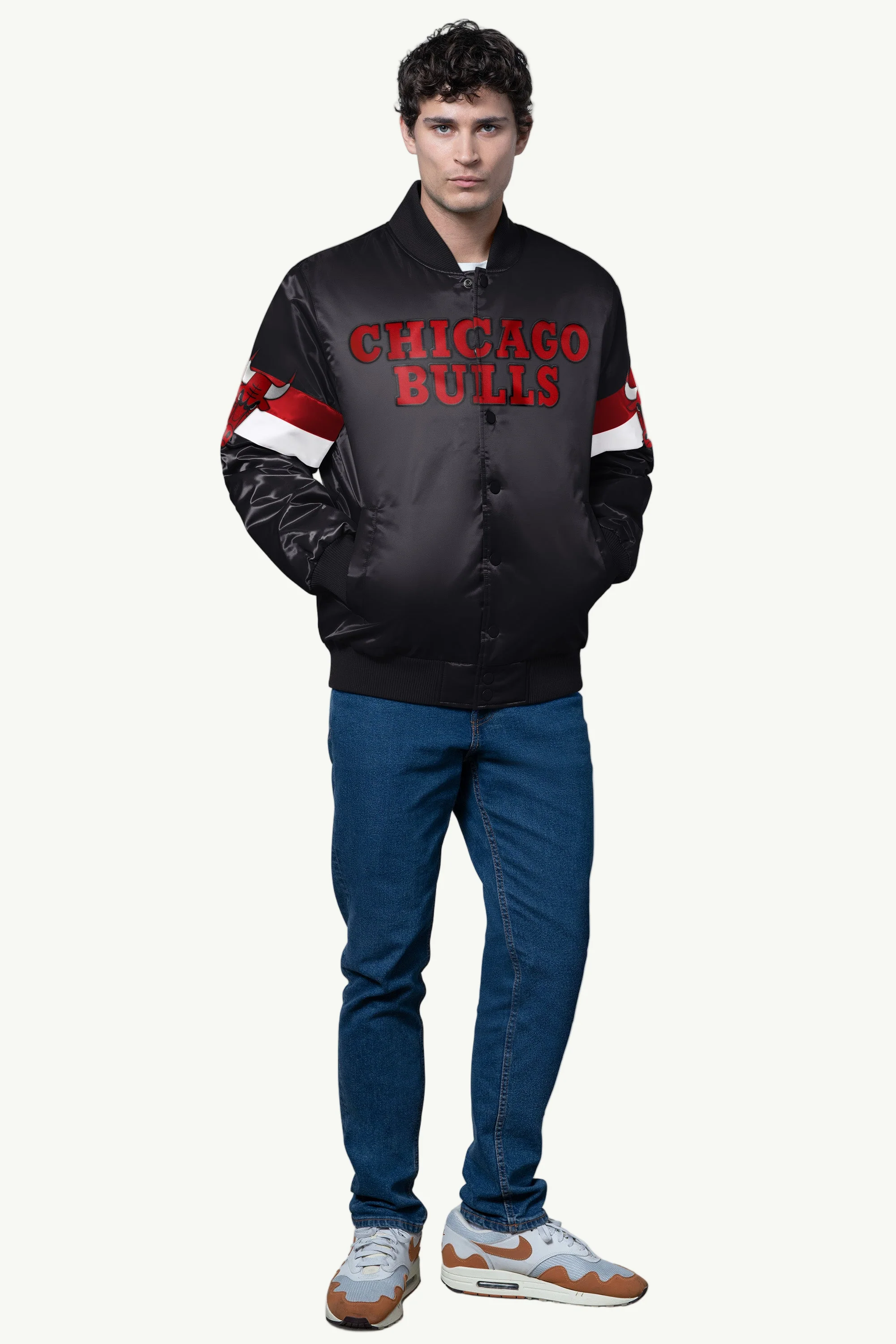 MENS CHICAGO BULLS TRIPLE OPTION SATIN VARSITY JACKET - Image 3
