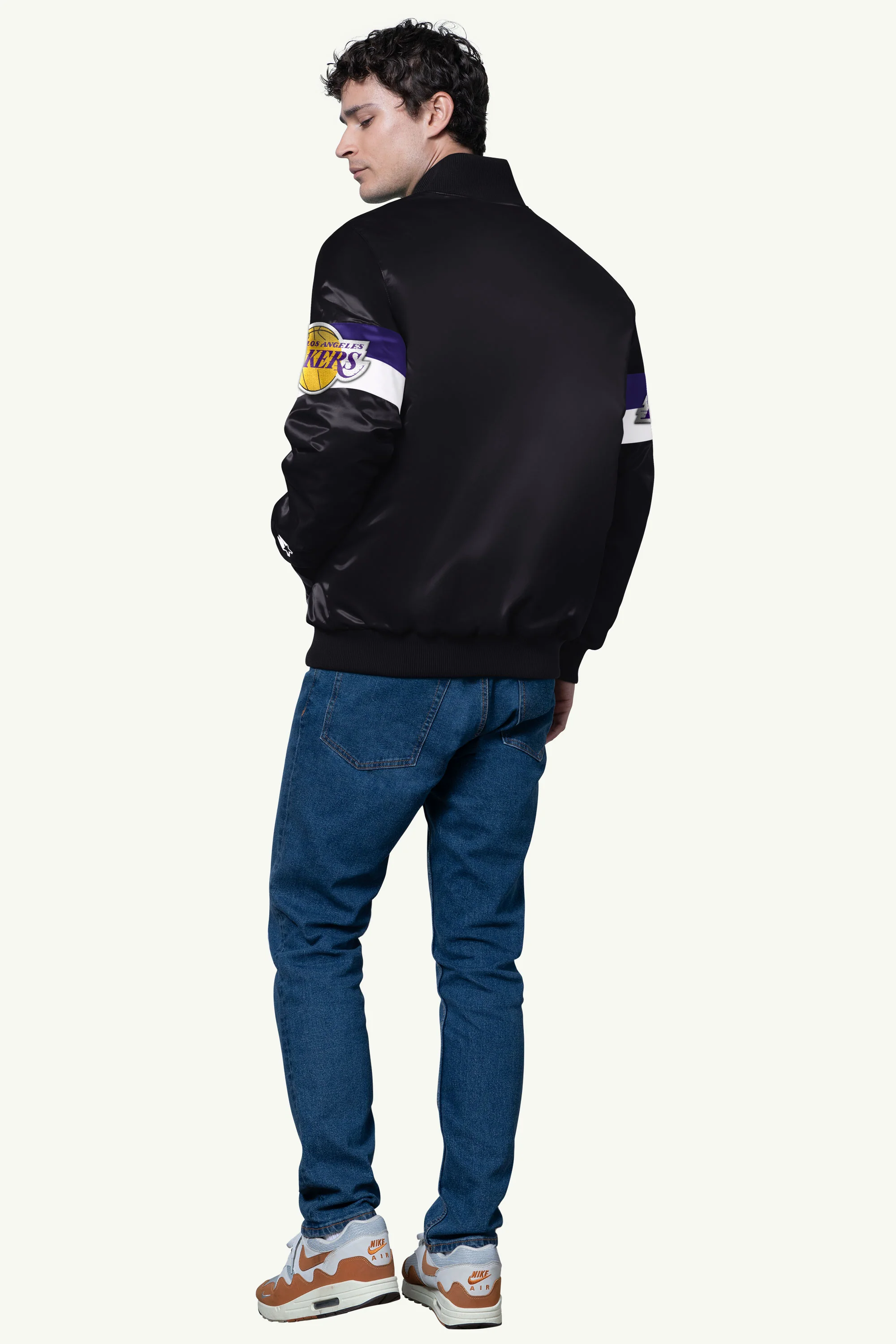 MENS LA LAKERS TRIPLE OPTION SATIN VARSITY JACKET - Image 2