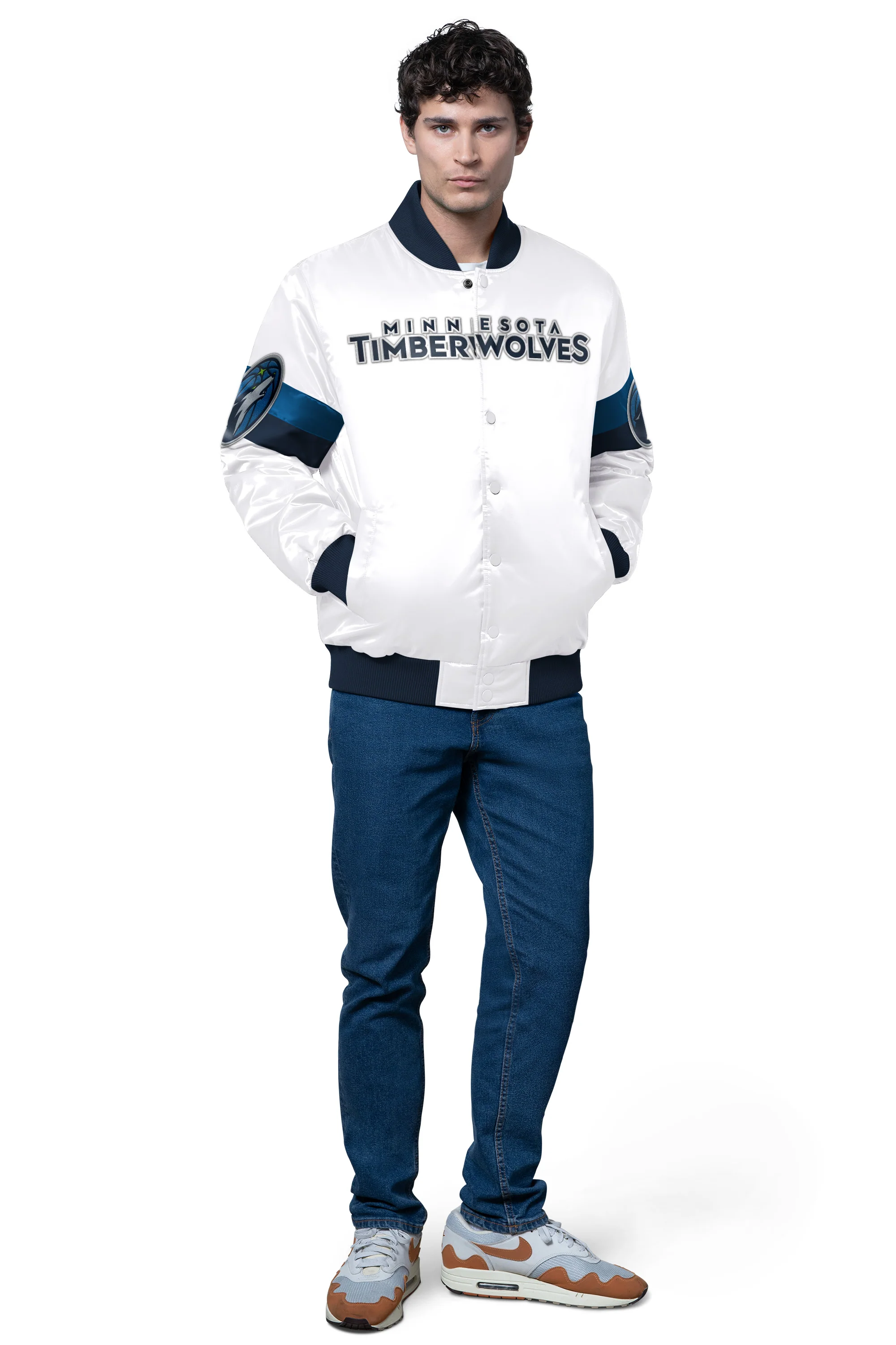 MENS MINNESOTA TIMBERWOLVES TRIPLE OPTION SATIN VARSITY JACKET - Image 3
