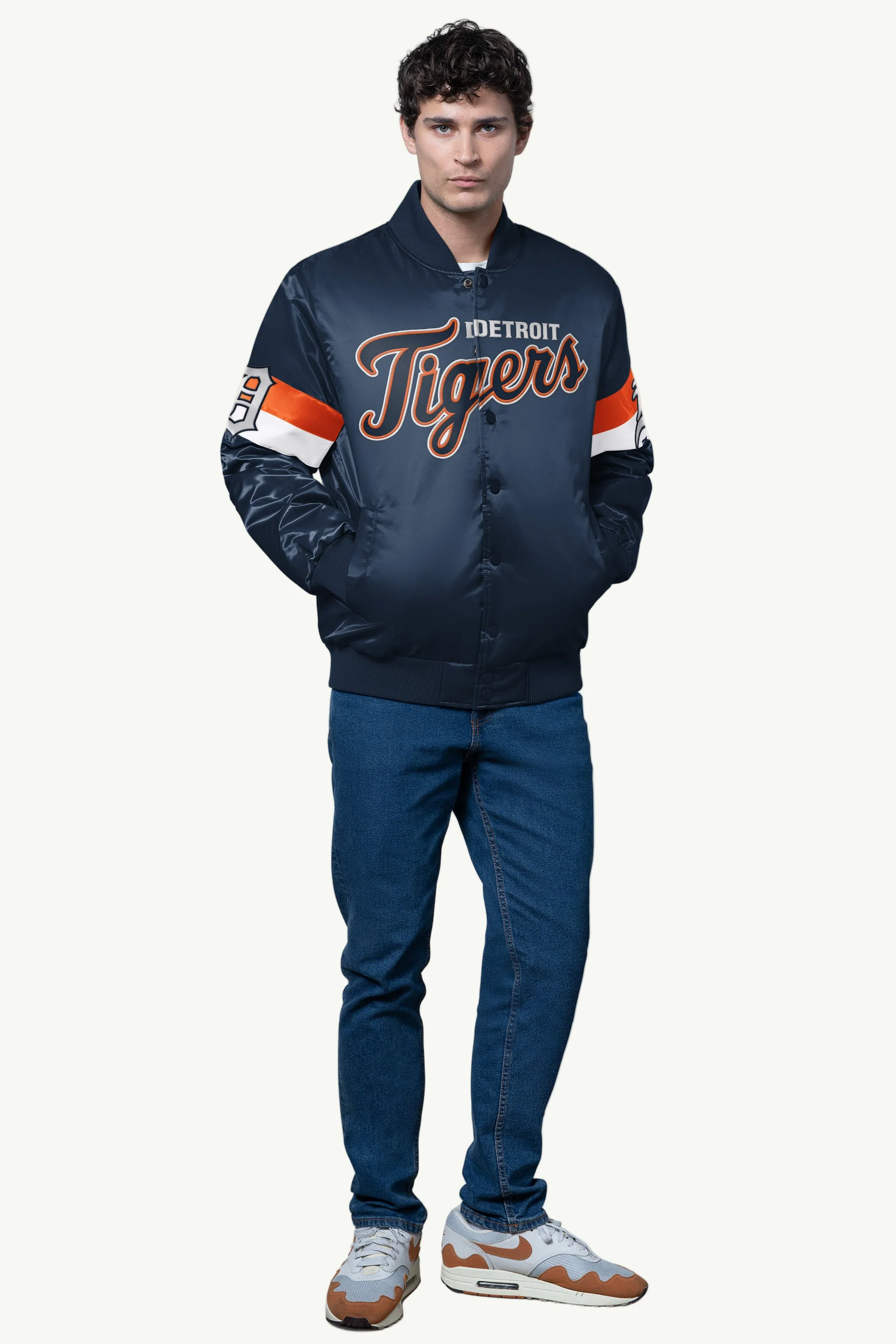 MENS DETROIT TIGERS TRIPLE OPTION SATIN VARSITY JACKET - Image 3