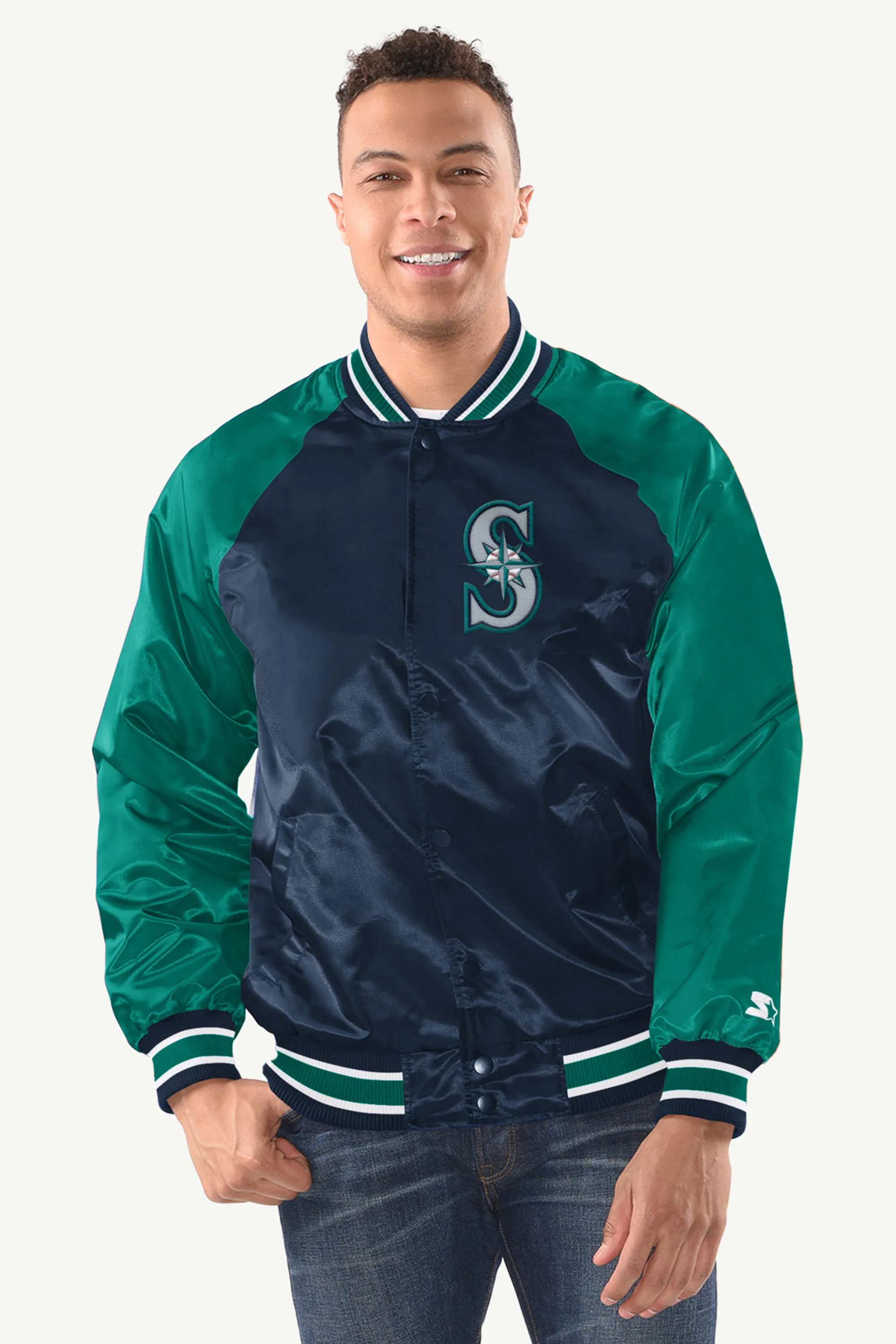 MENS SEATTLE MARINERS INDUCTEE SATIN VARSITY JACKET