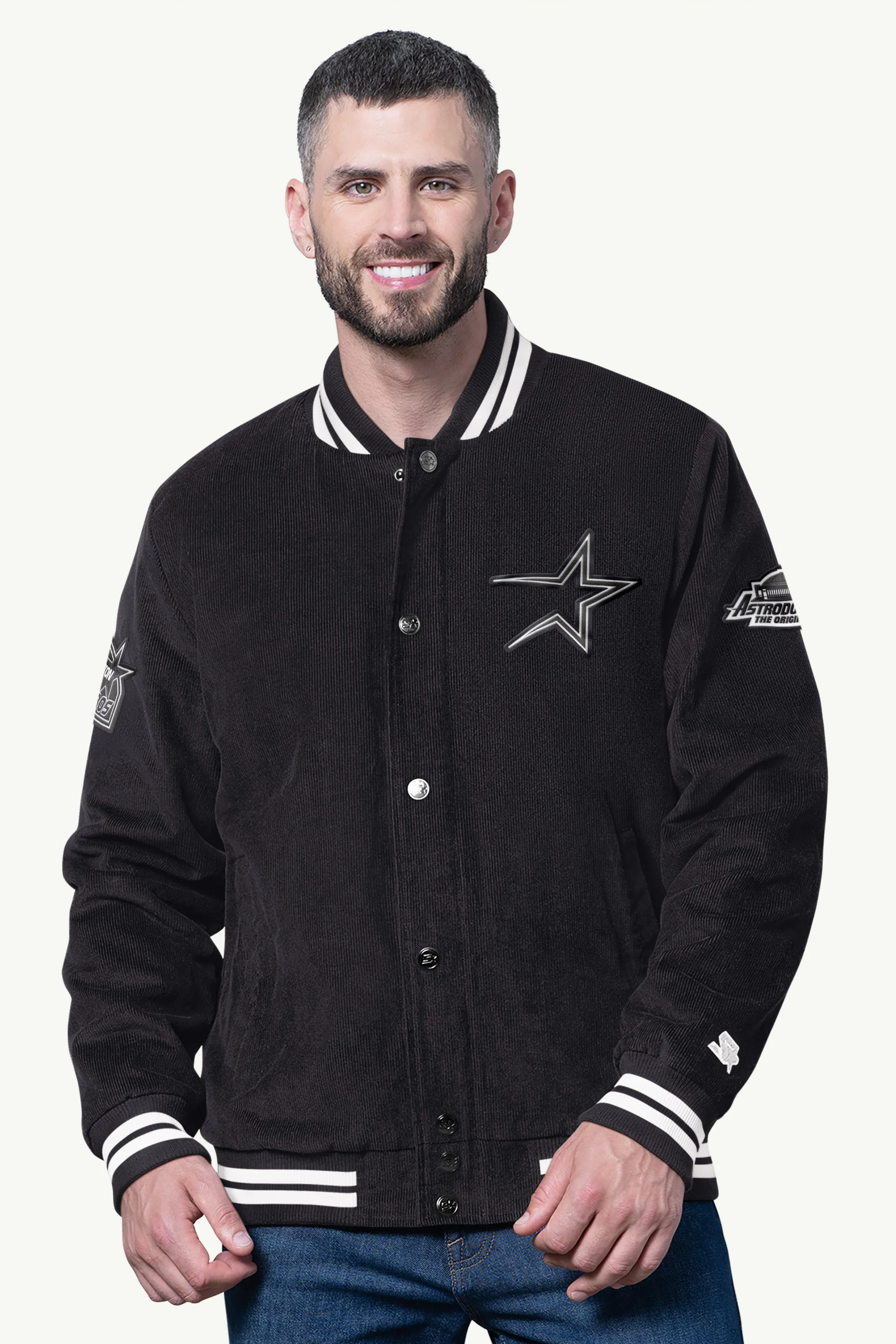 MENS HOUSTON ASTROS BLACKOUT CORDUROY VARSITY JACKET