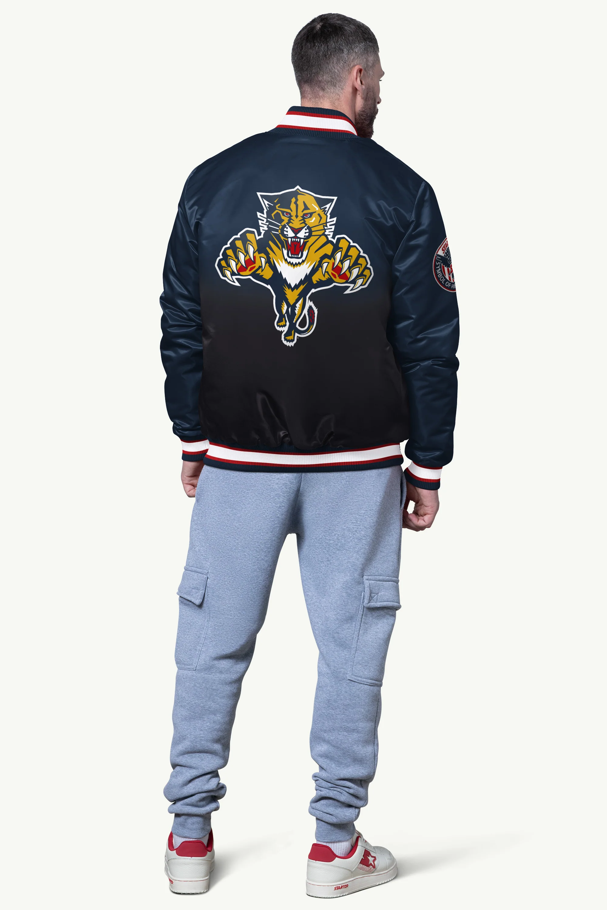 MENS FLORIDA PANTHERS PASS RUSH SATIN VARSITY JACKET - Image 2