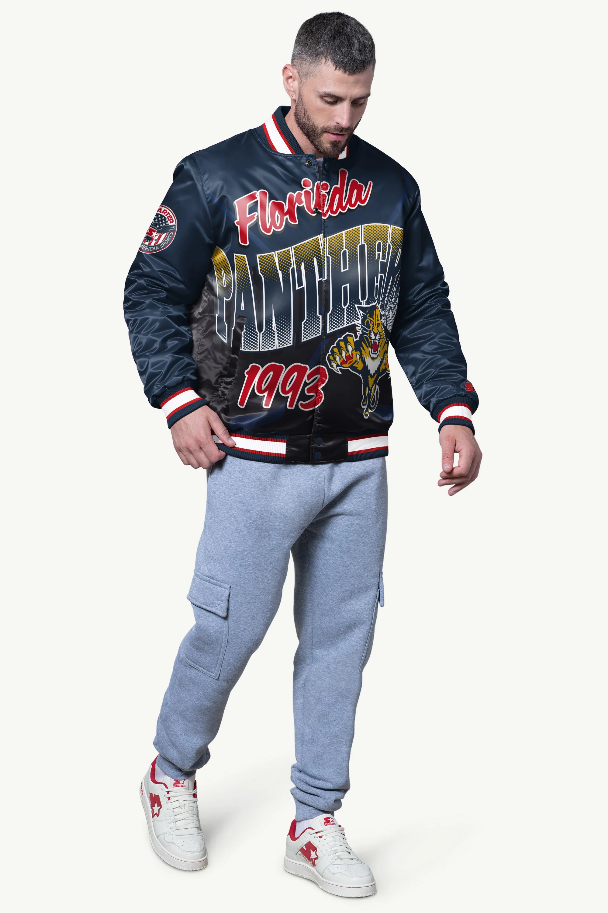 MENS FLORIDA PANTHERS PASS RUSH SATIN VARSITY JACKET - Image 3