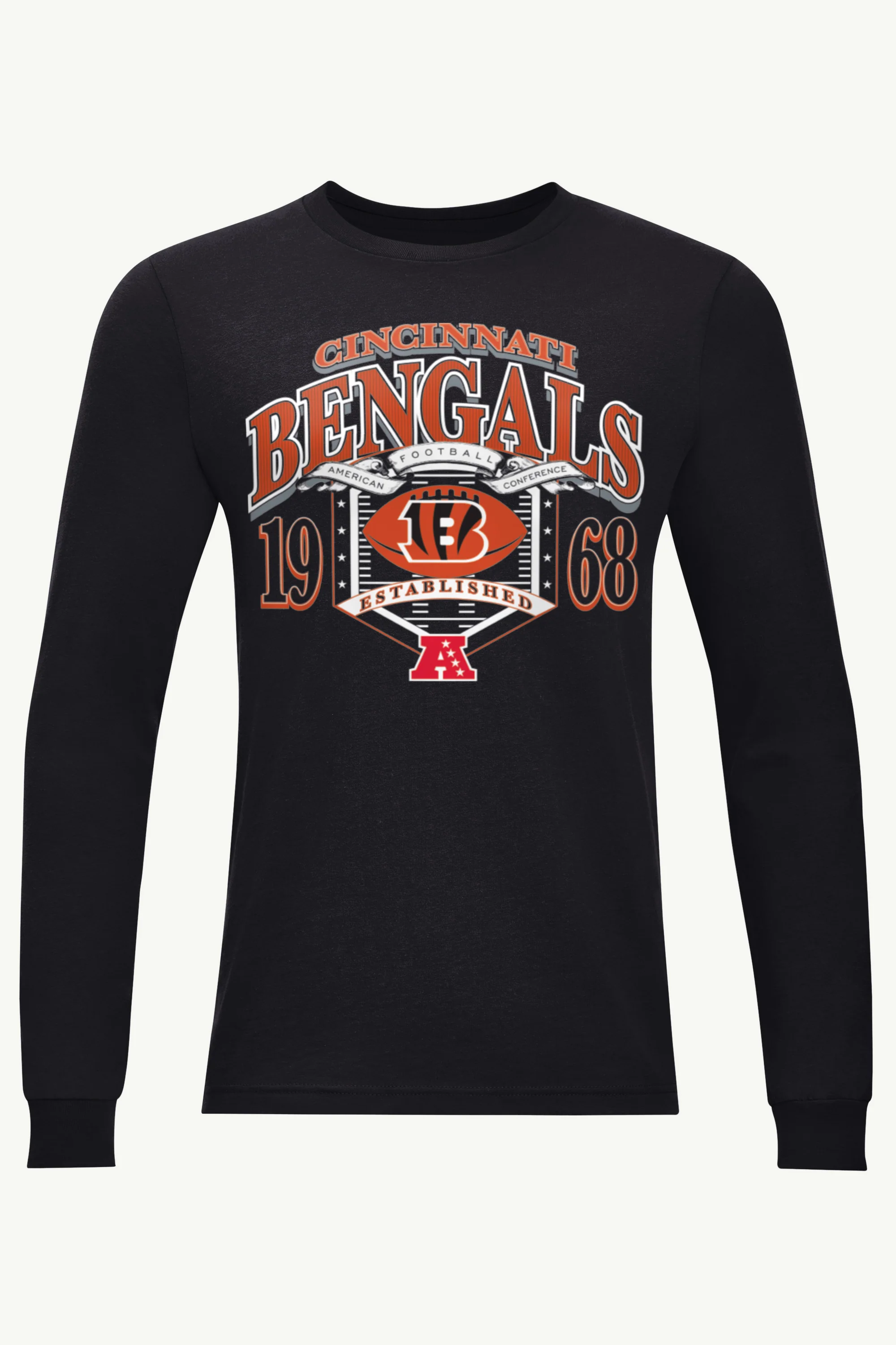 MENS CINCINNATI BENGALS 80s INSPIRED FIELD LONG SLEEVE T SHIRT