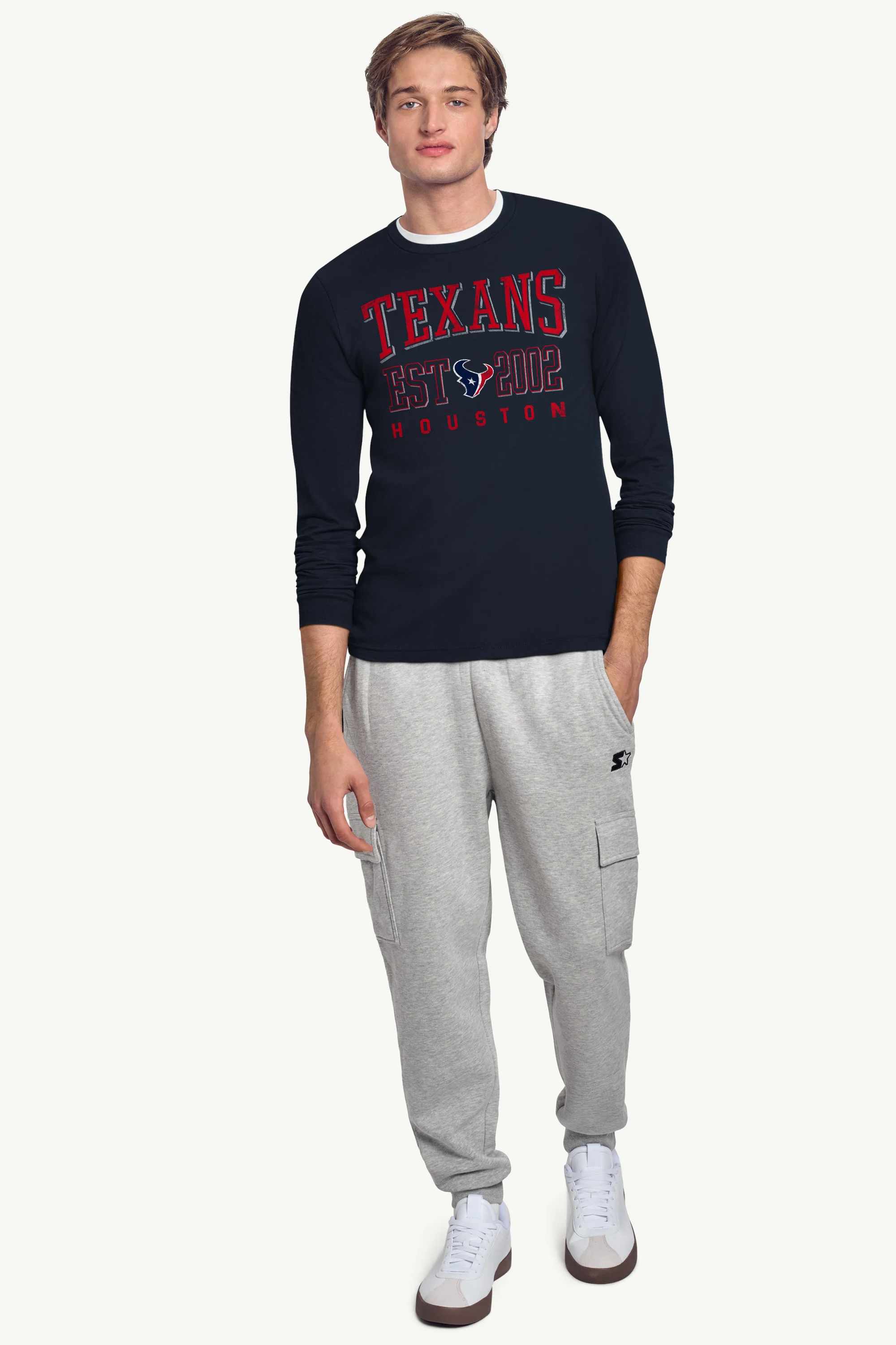 MENS HOUSTON TEXANS RETRO LONG SLEEVE T SHIRT - Image 2