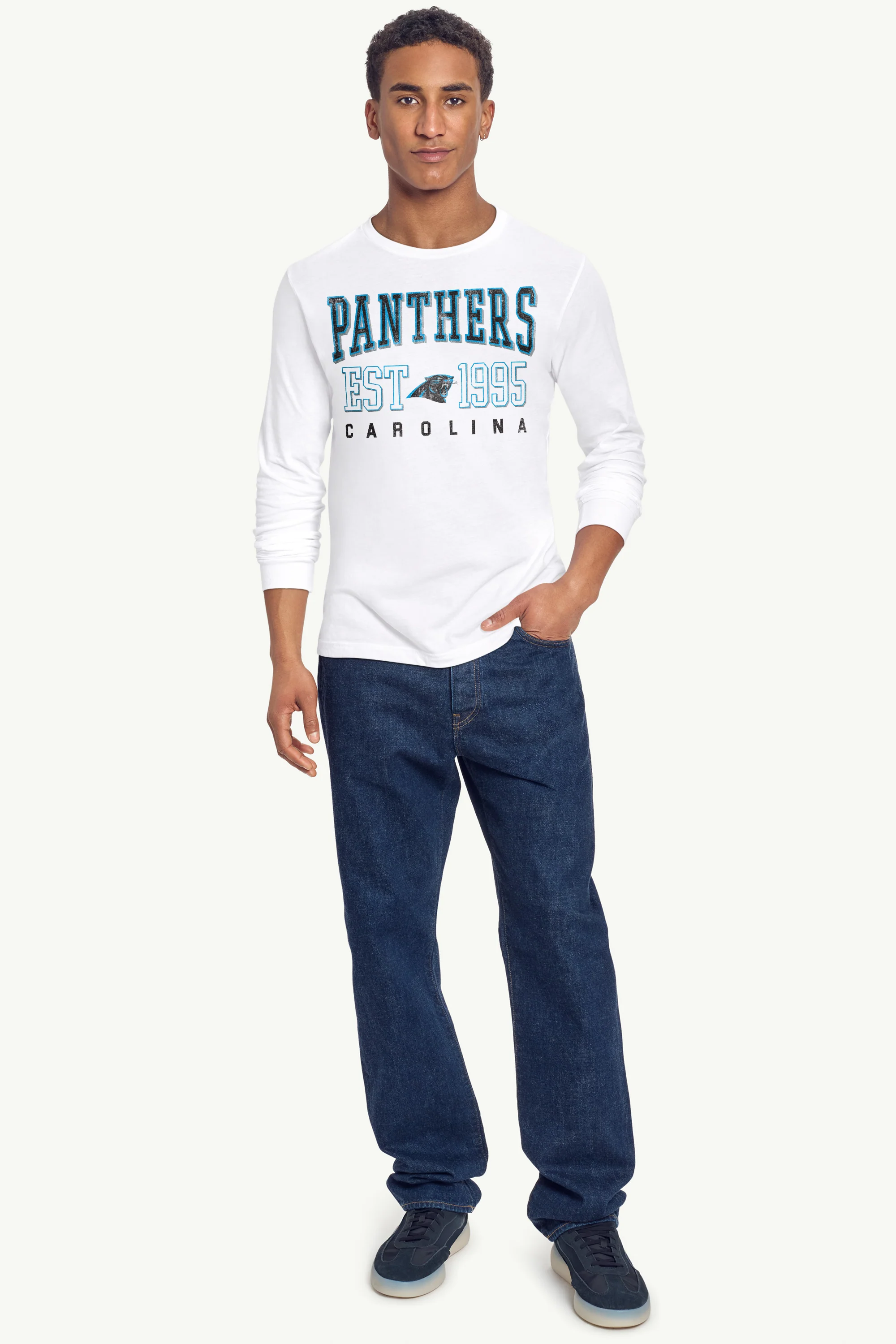 MENS CAROLINA PANTHERS RETRO LONG SLEEVE T SHIRT - Image 3