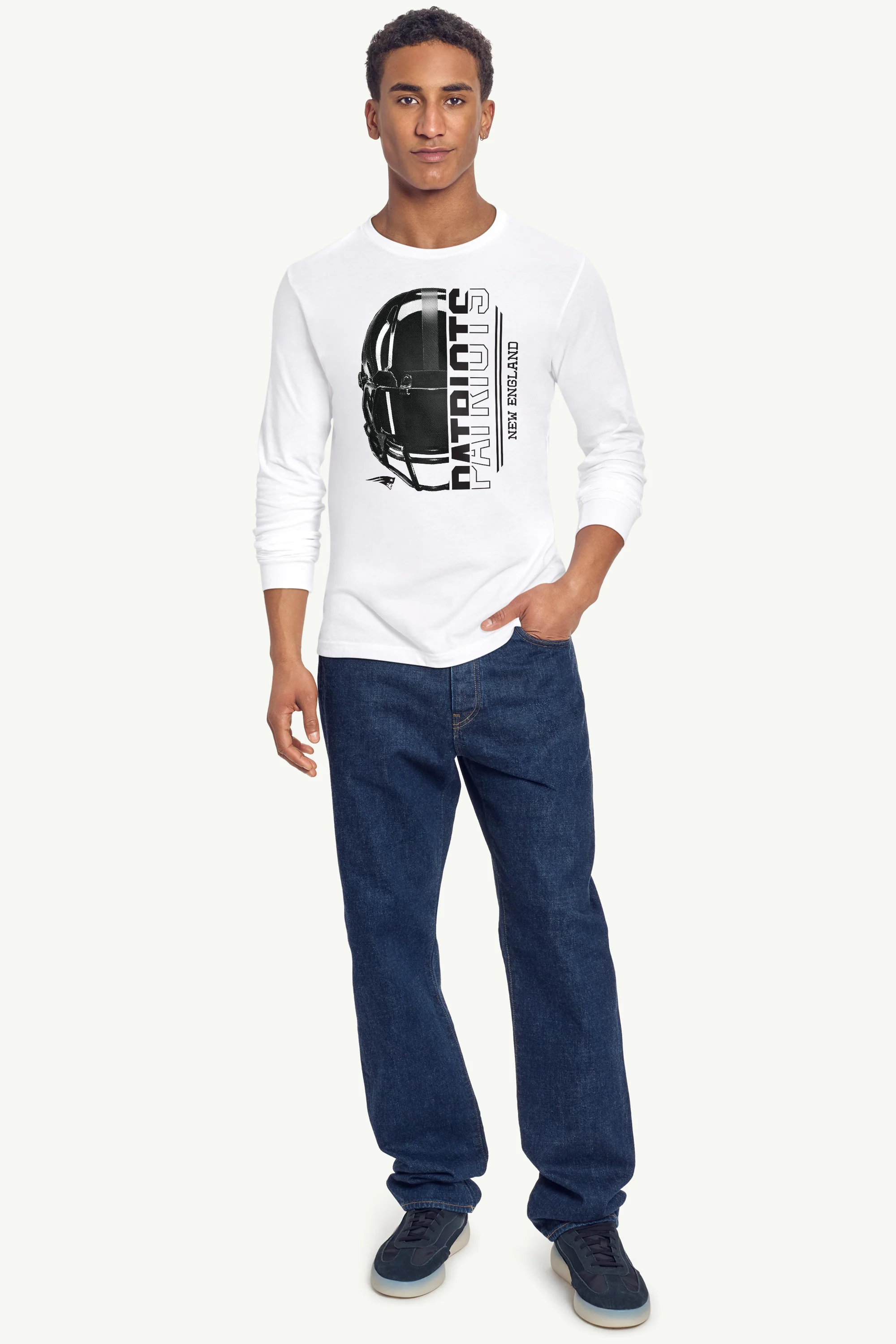 MENS NEW ENGLAND PATRIOTS HALF HELMET LONG SLEEVE T SHIRT - Image 3