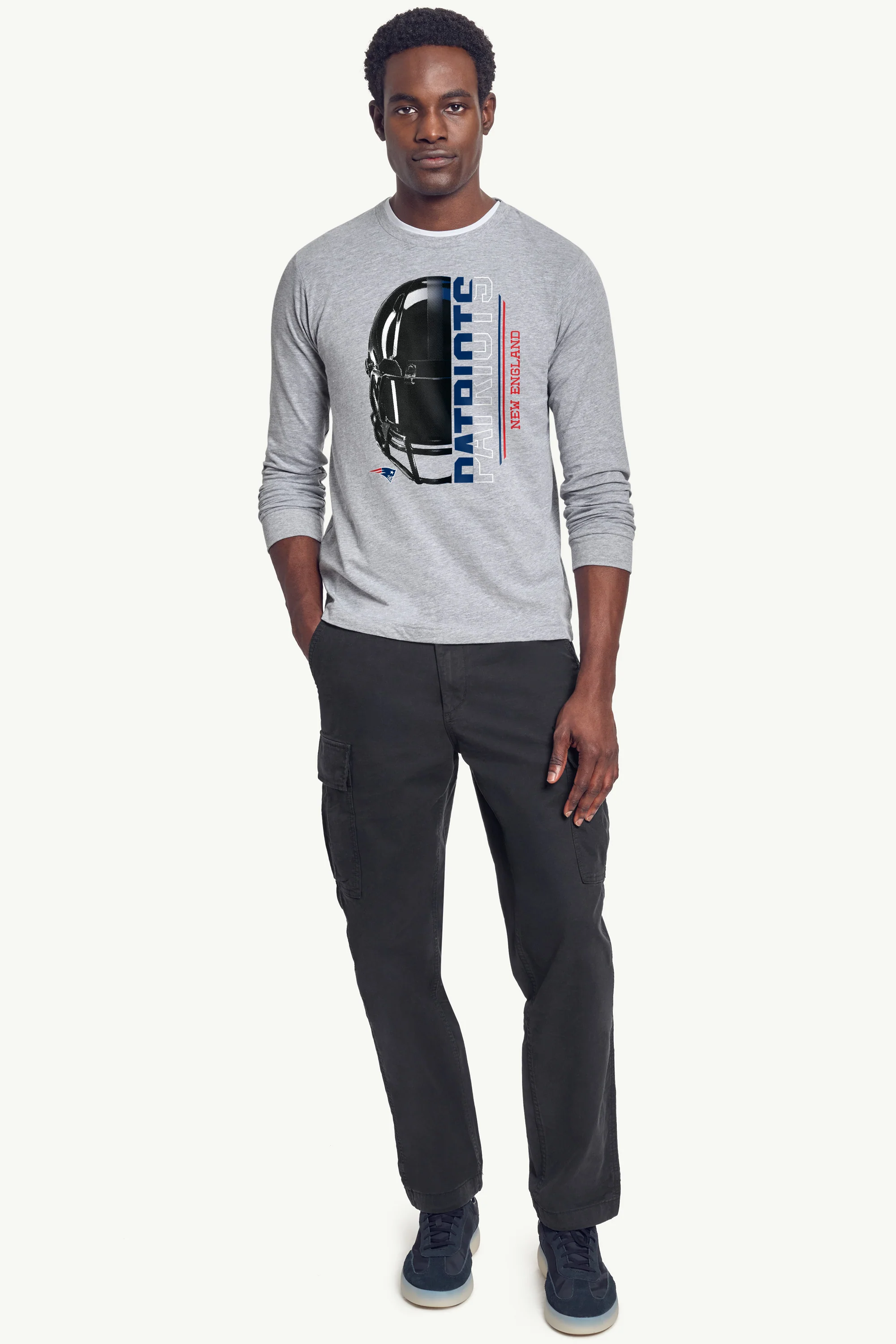 MENS NEW ENGLAND PATRIOTS HALF HELMET LONG SLEEVE T SHIRT - Image 3