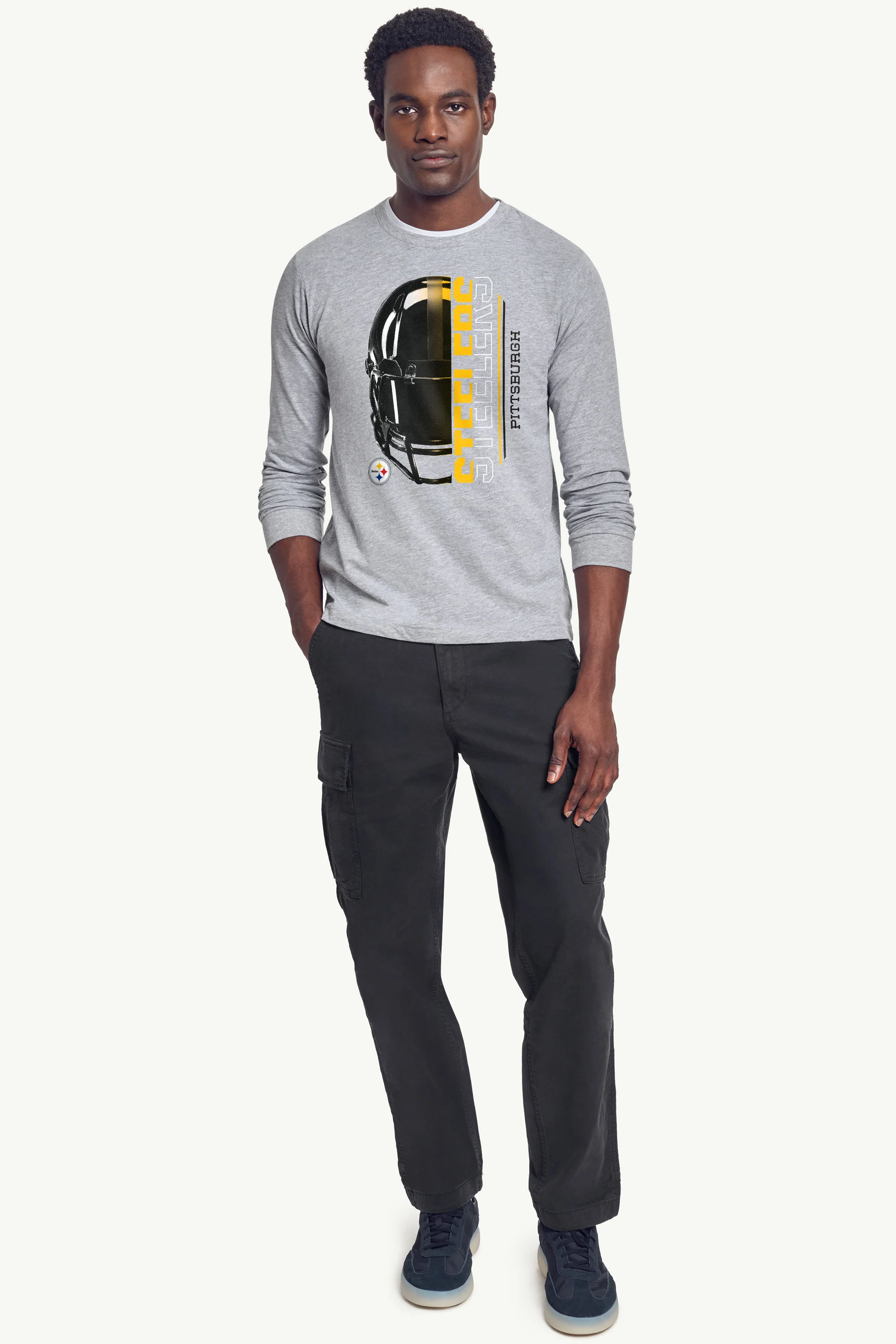 MENS PITTSBURGH STEELERS HALF HELMET LONG SLEEVE T SHIRT - Image 3