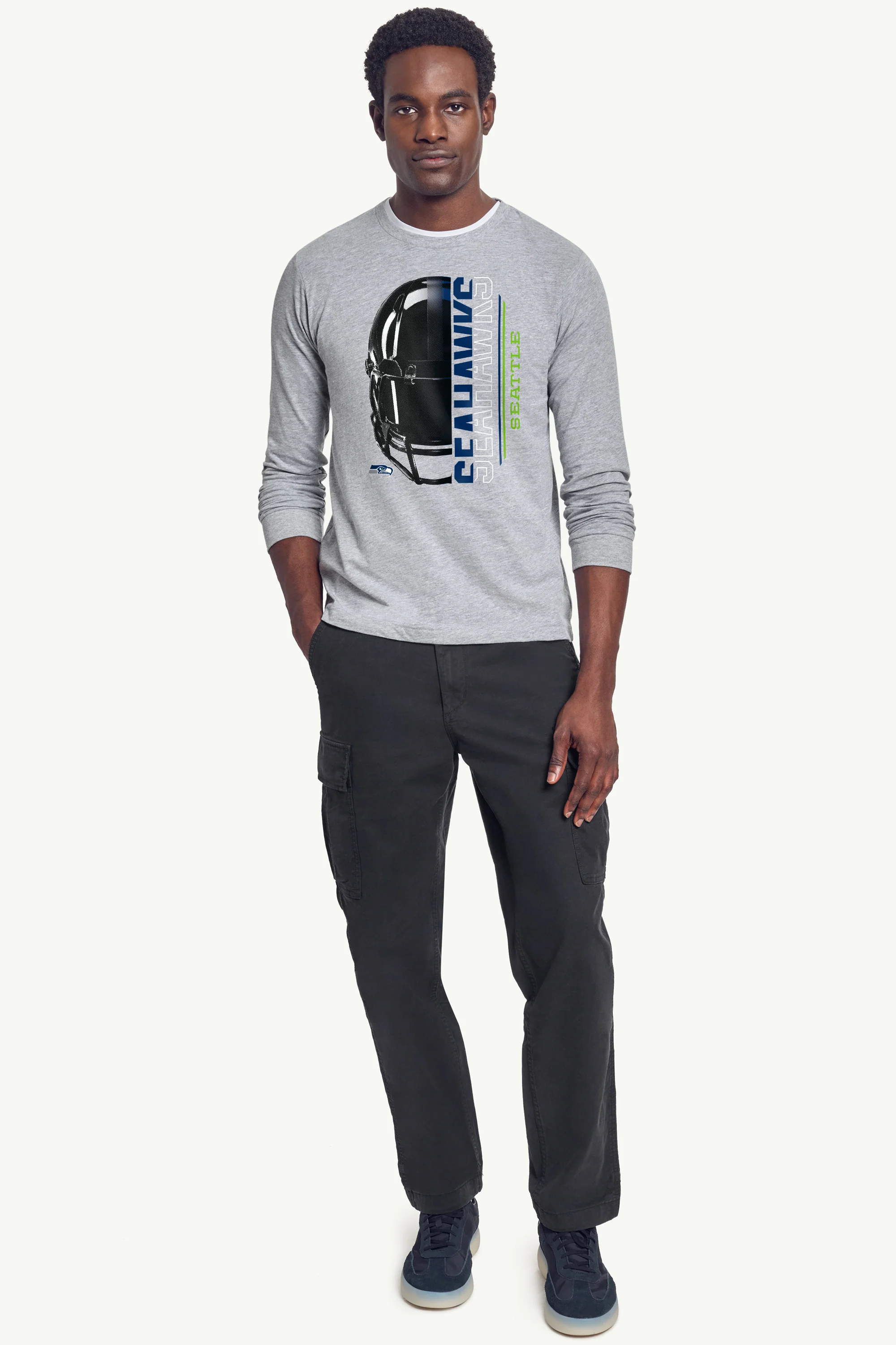 MENS SEATTLE SEAHAWKS HALF HELMET LONG SLEEVE T SHIRT - Image 3